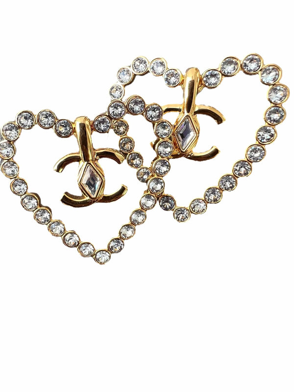 Chanel Chanel Rinestones Heart Earrings Gold SYCY234
