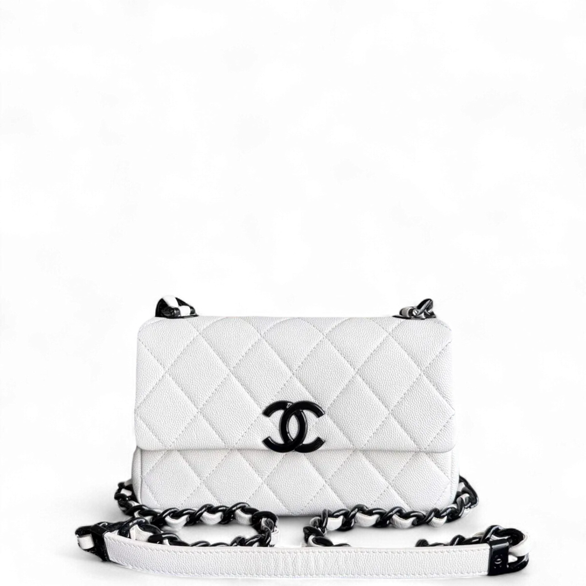 Chanel CHANEL SEASONAL FLAP SMALL - CAVIAR MY EVERYTHING BAG QUILTED GRAINED CALFSKIN WHITE CALFSKIN BLACK HARDWARE SERIES 30 SYCM623