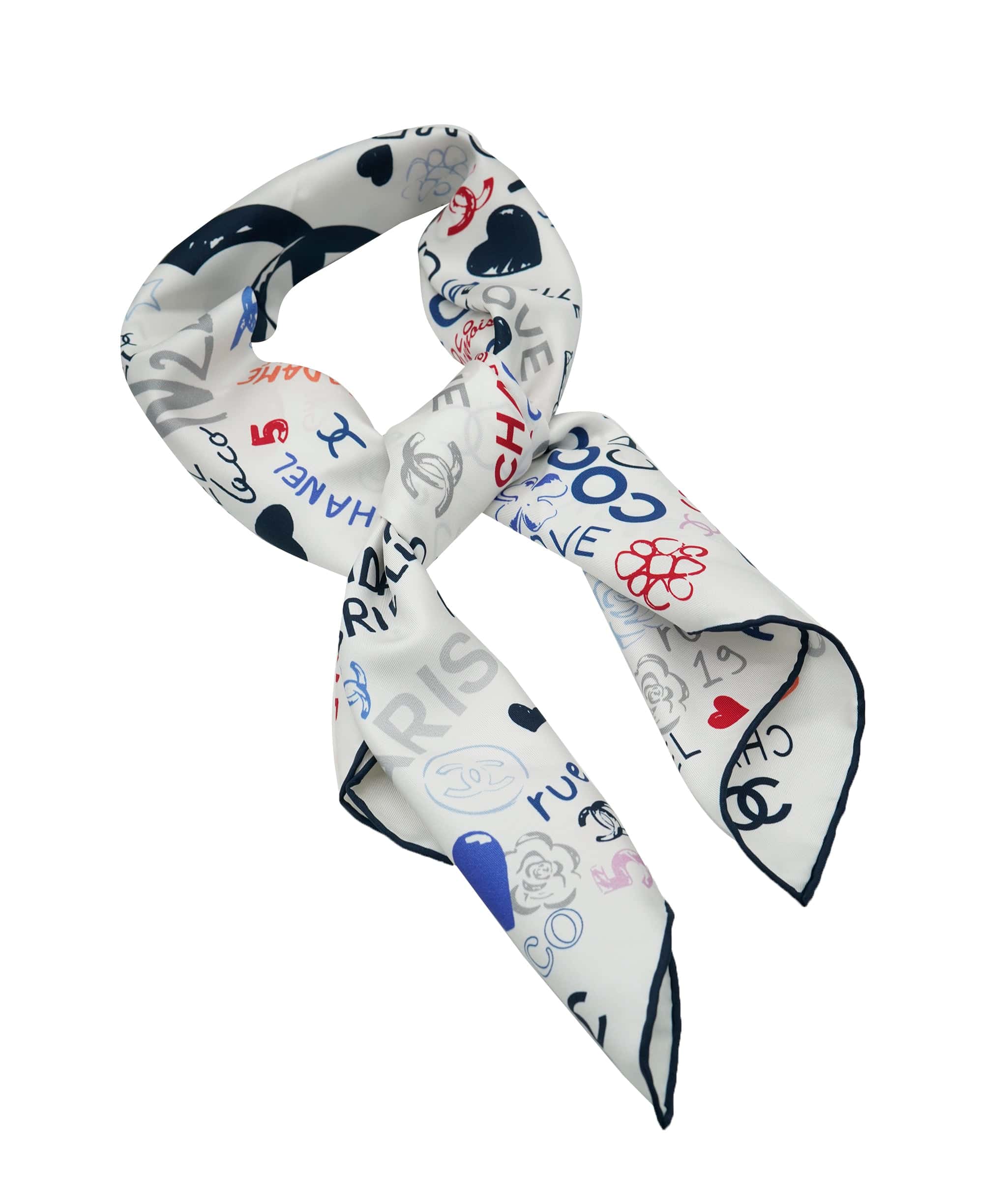 Chanel Chanel silk scarf 90x90cm, white with multicolors, excellent condition  AKL0116