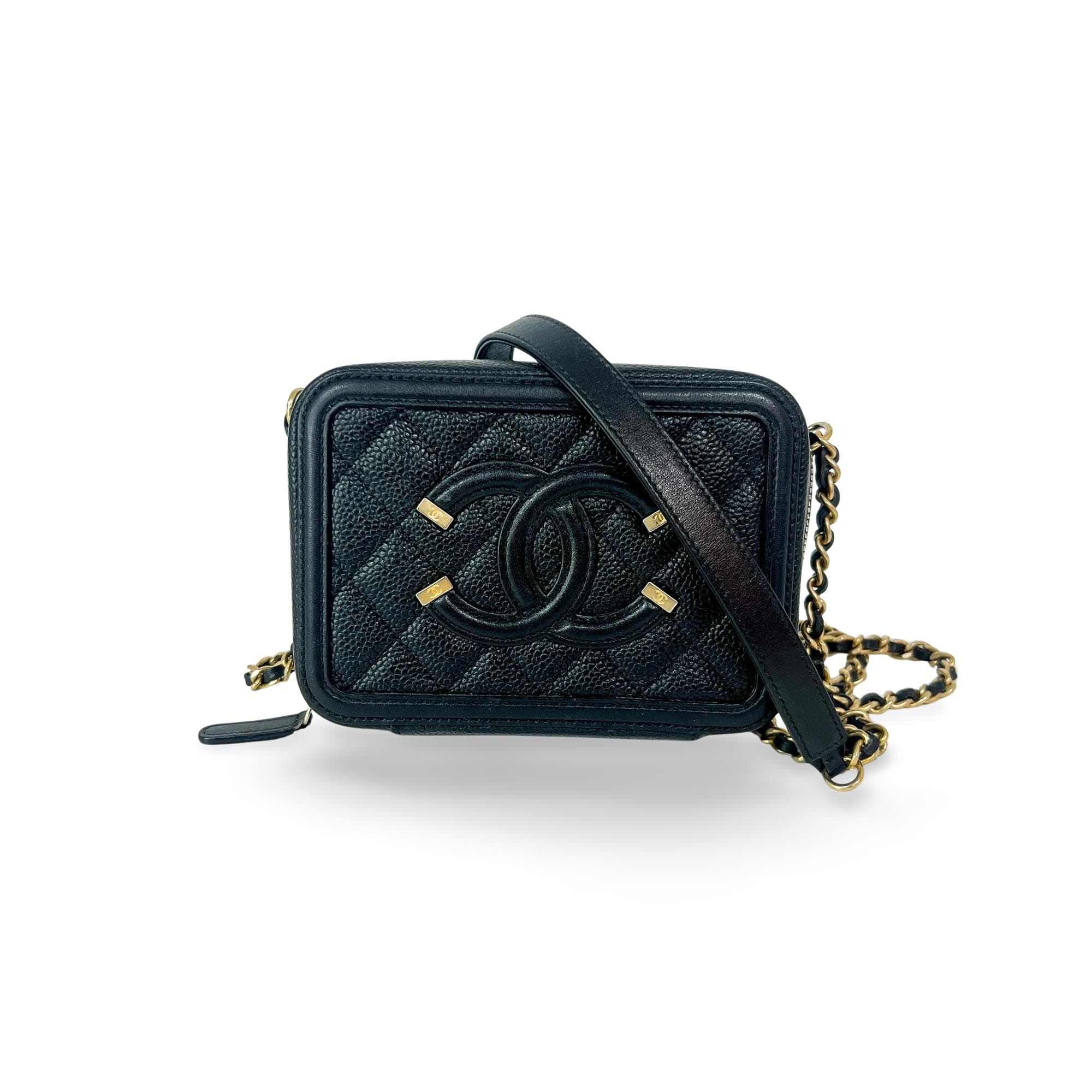 Chanel Chanel Small CC Filigree Vanity Case Black Caviar Gold Hardware xz9f9p6peb AKC1113