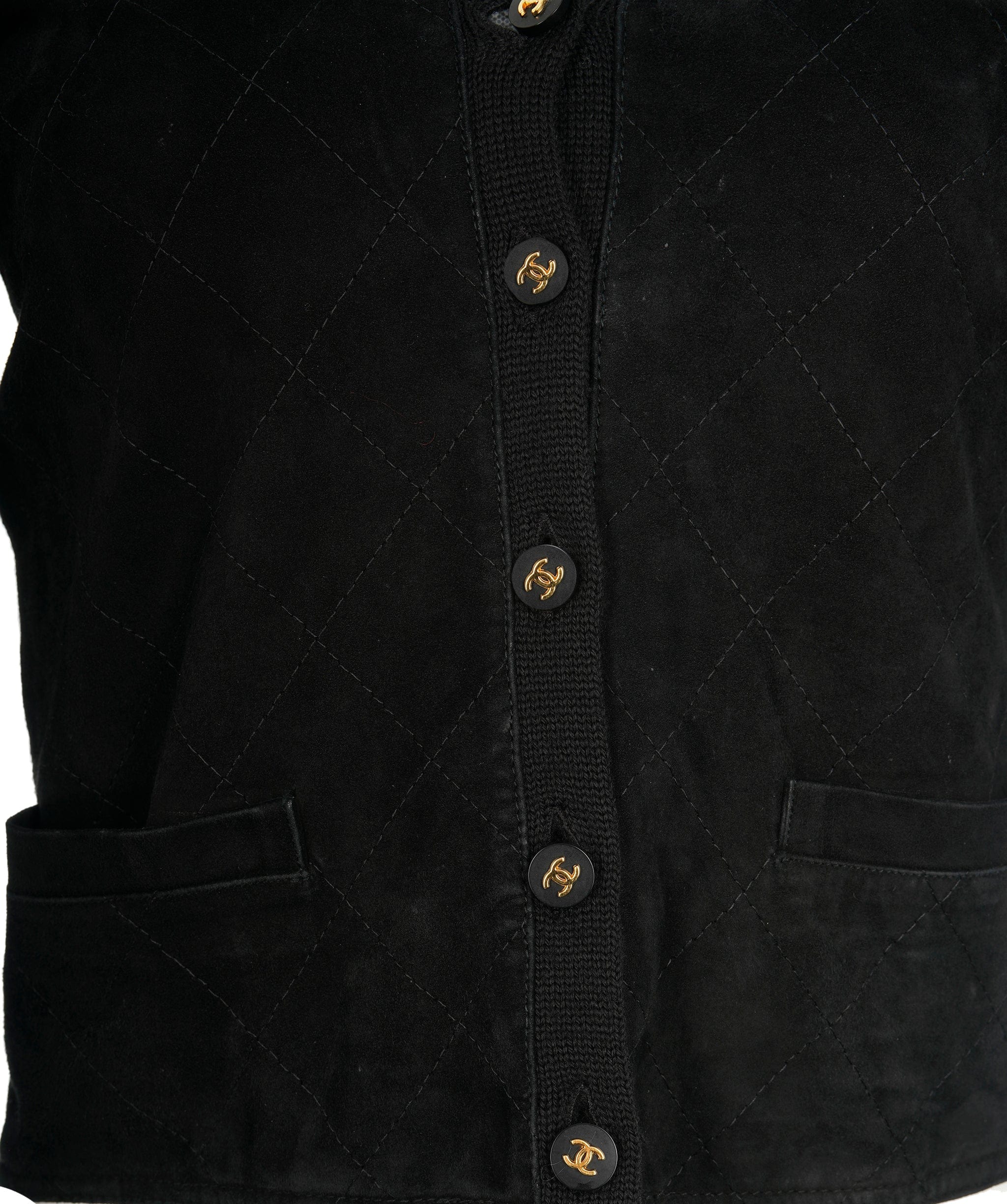 Chanel Chanel Vintage 96A Black Quilted Suede Knit CC Cardigan DBXS2421