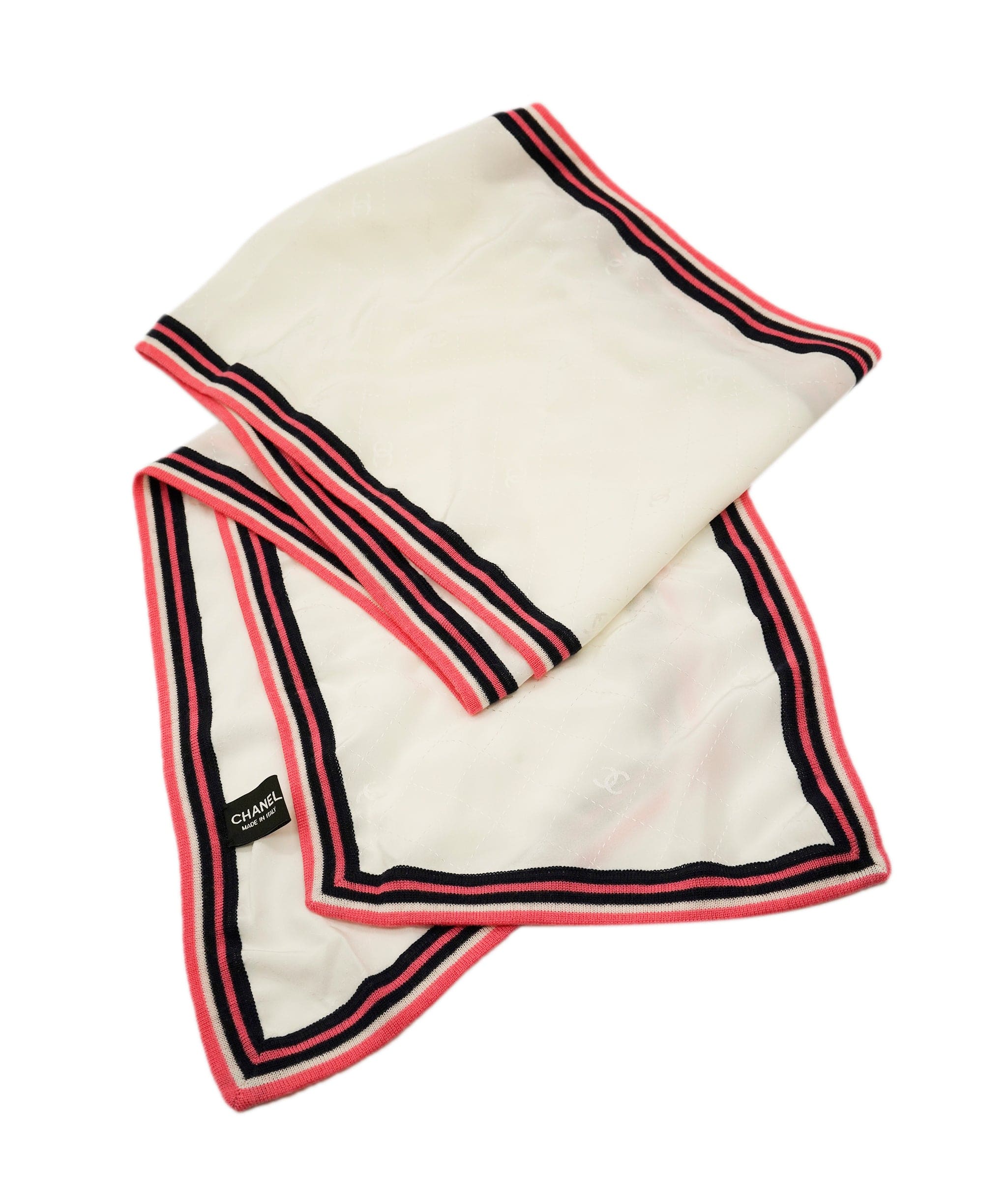 Chanel Chanel White Pink Navy Silk & Wool Trim CC Stole ALC2312