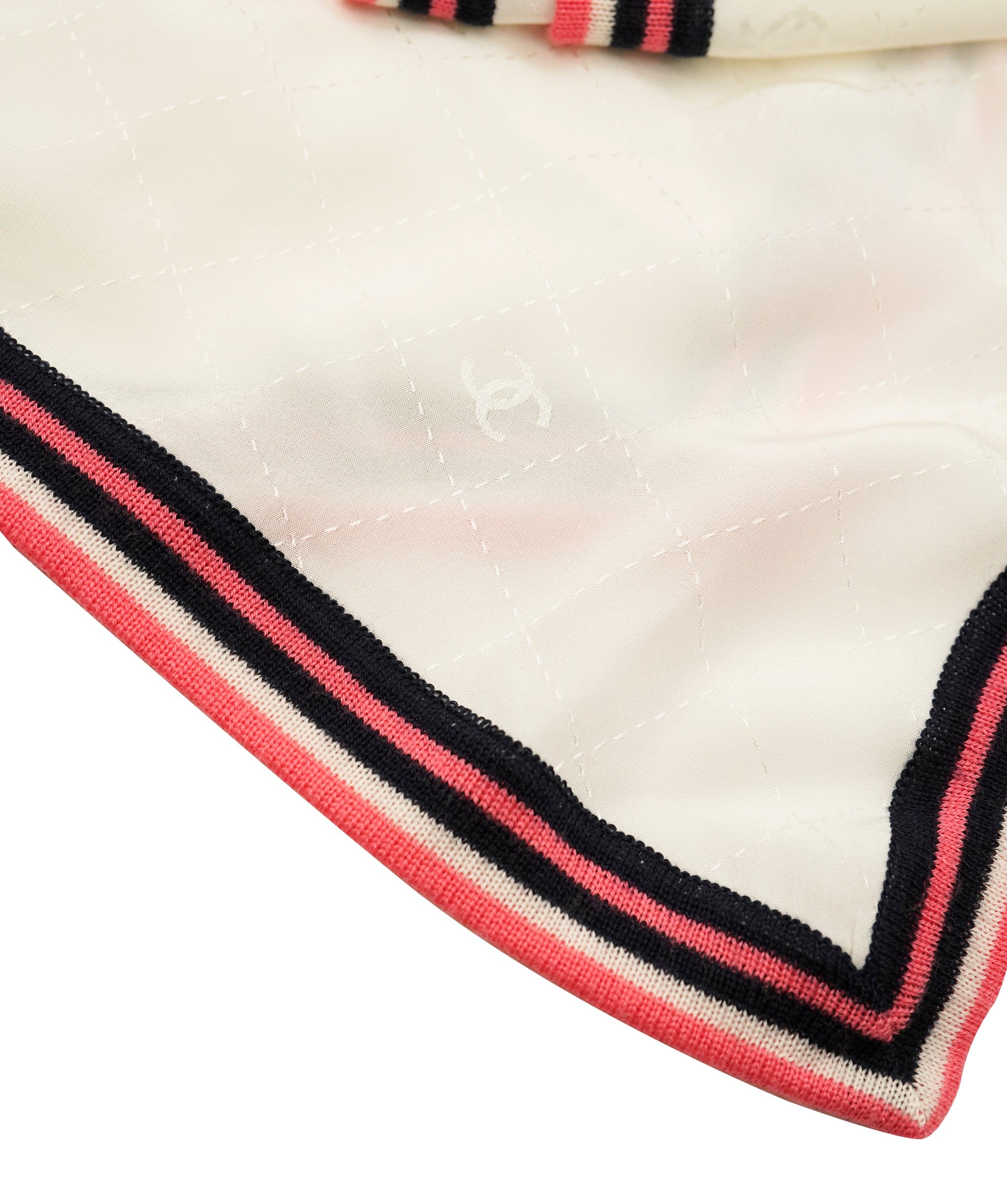 Chanel Chanel White Pink Navy Silk & Wool Trim CC Stole ALC2312