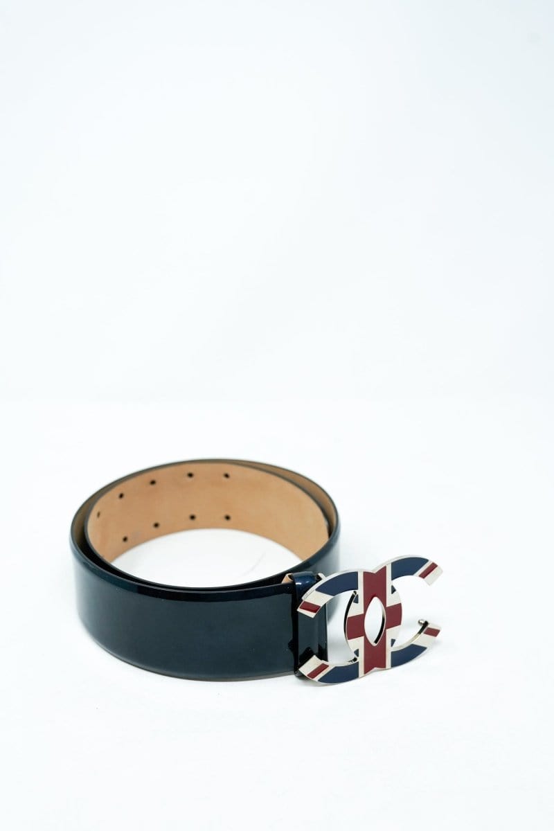 7. LP x C Chanel Black Patent Union Jack CC Jumbo Belt - AGL1682