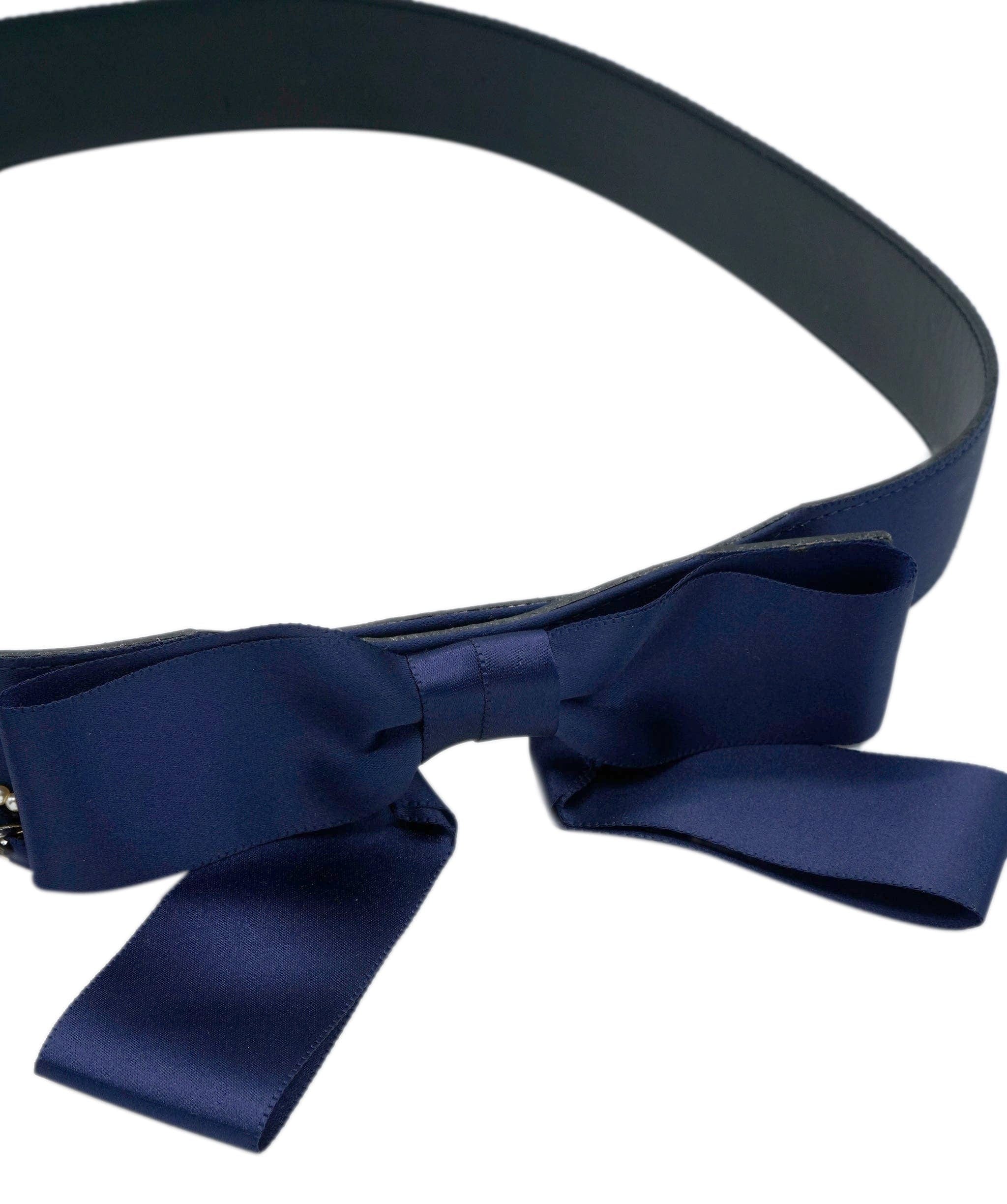 Chanel Chanel Belt Navy Satin Bow and Pearl Detail Size 80 AGC1472