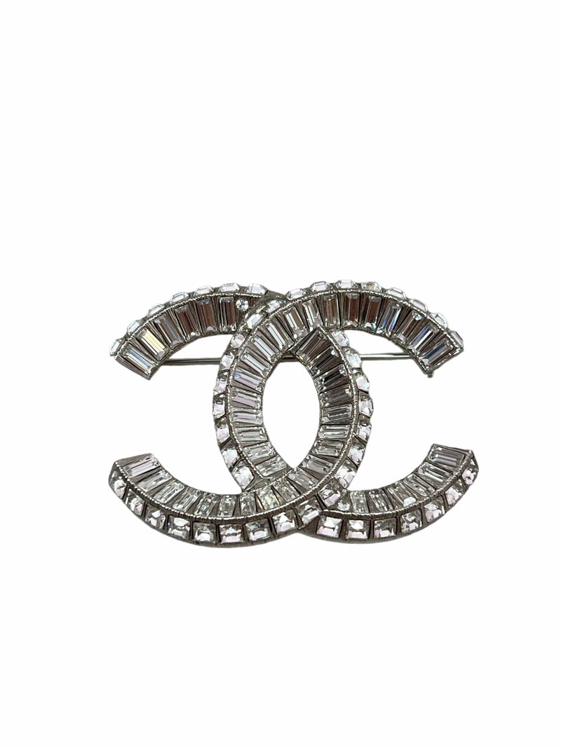 Chanel Crystal Baguette CC Silver Brooch