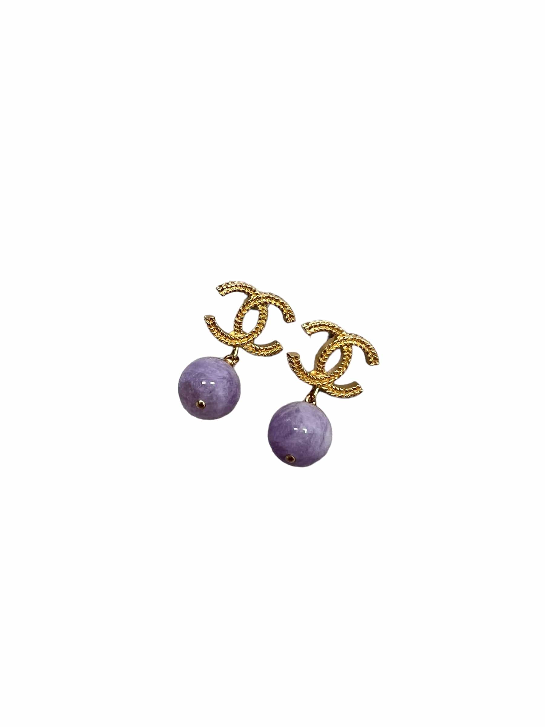 Chanel Chanel CC Dropped Purple Earrings GHW (Pierced) SKC1654