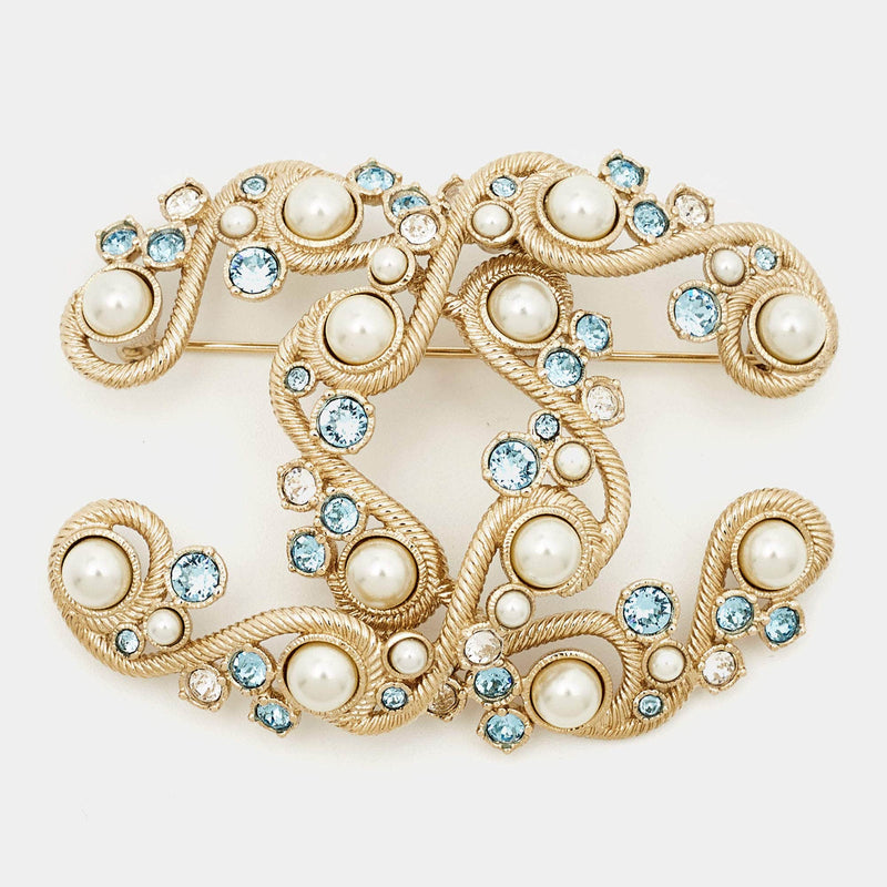 Chanel CC Faux Pearl Crystal Gold Tone Brooch ASCLC1441 – LuxuryPromise