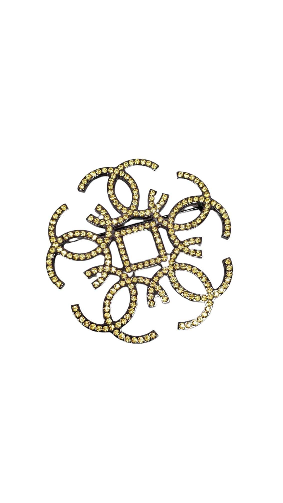 Chanel Chanel Citrine Rinestones CC Flower Brooch SYL1119