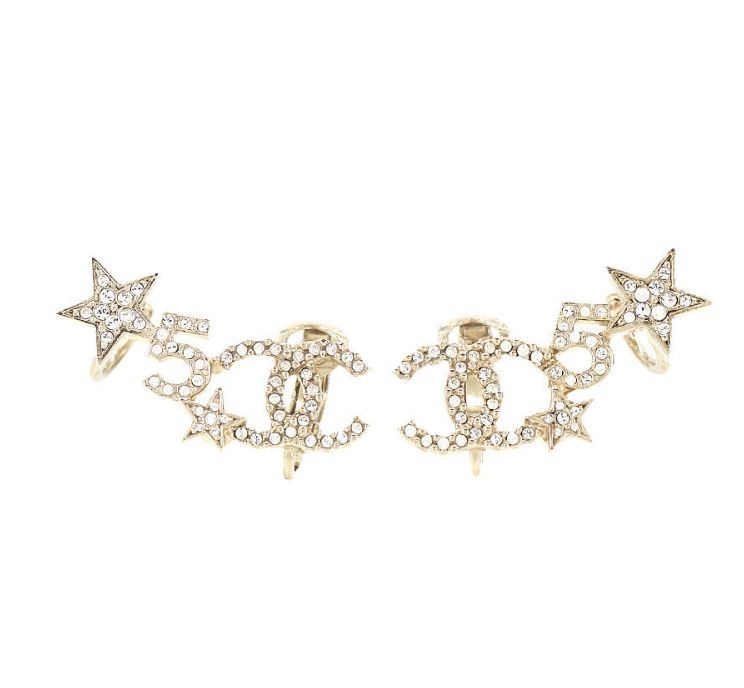 Chanel CC Crystal Moon Gold Tone Stud Earrings Chanel
