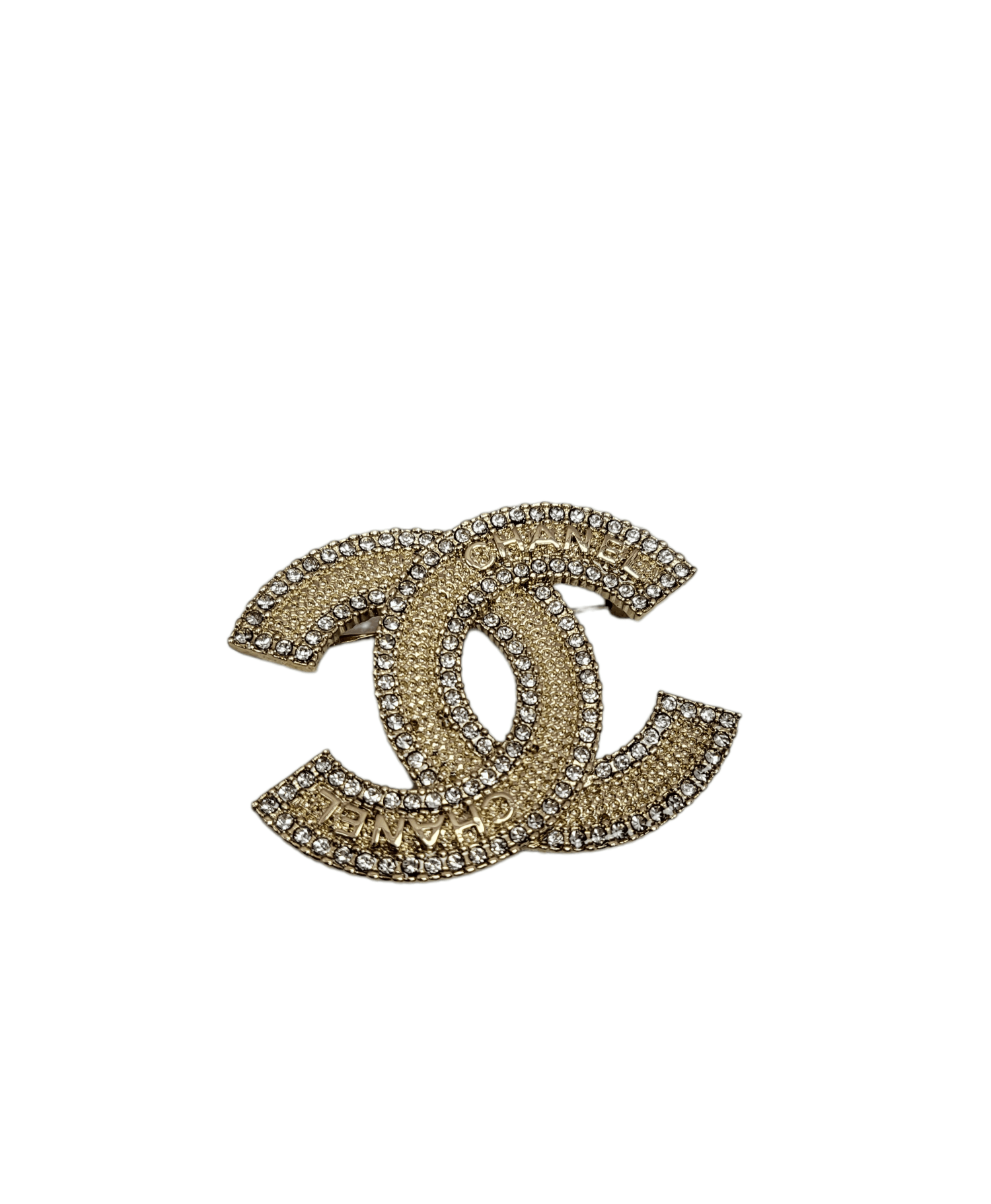 Chanel Chanel Cocomark Crystal Framed CHANEL Words Brooch LGHW SKC1501