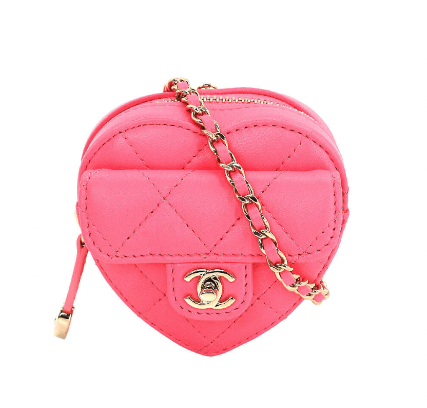 Chanel Matelasse Heart Chain Coin Purse Case Leather Pink AP2783 ASC29 ...