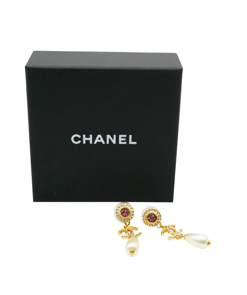 CHANEL Baguette Crystal CC Dangle Earrings Silver 419628