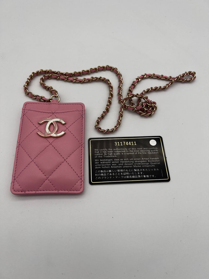 CC Chanel Pink Lanyard Id badge keys Holder