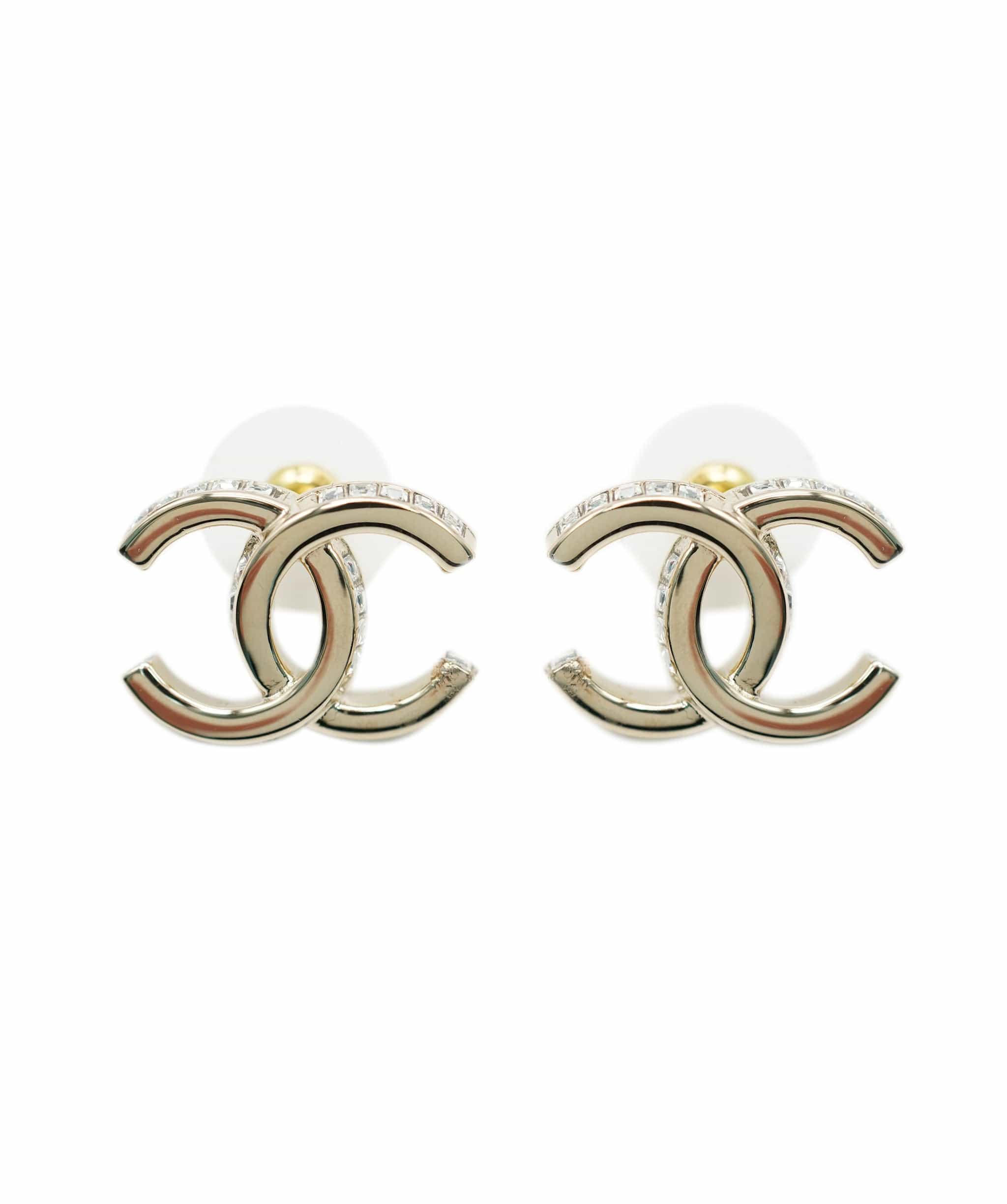 Chanel chanel side diamontes light gold cc studds  ASL9337