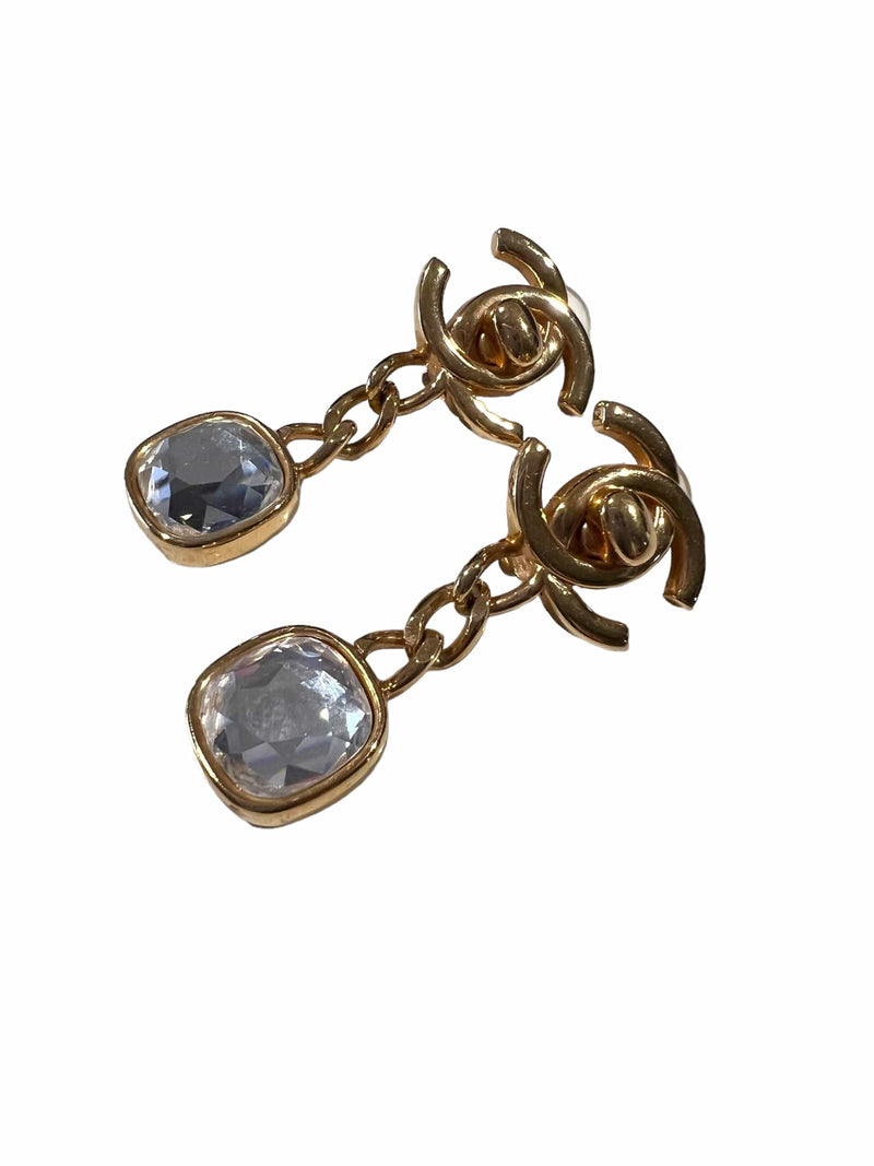 Chanel Chanel Vintage Clip-On Turnlock Dropped Crystal Earrings GHW SKC1505