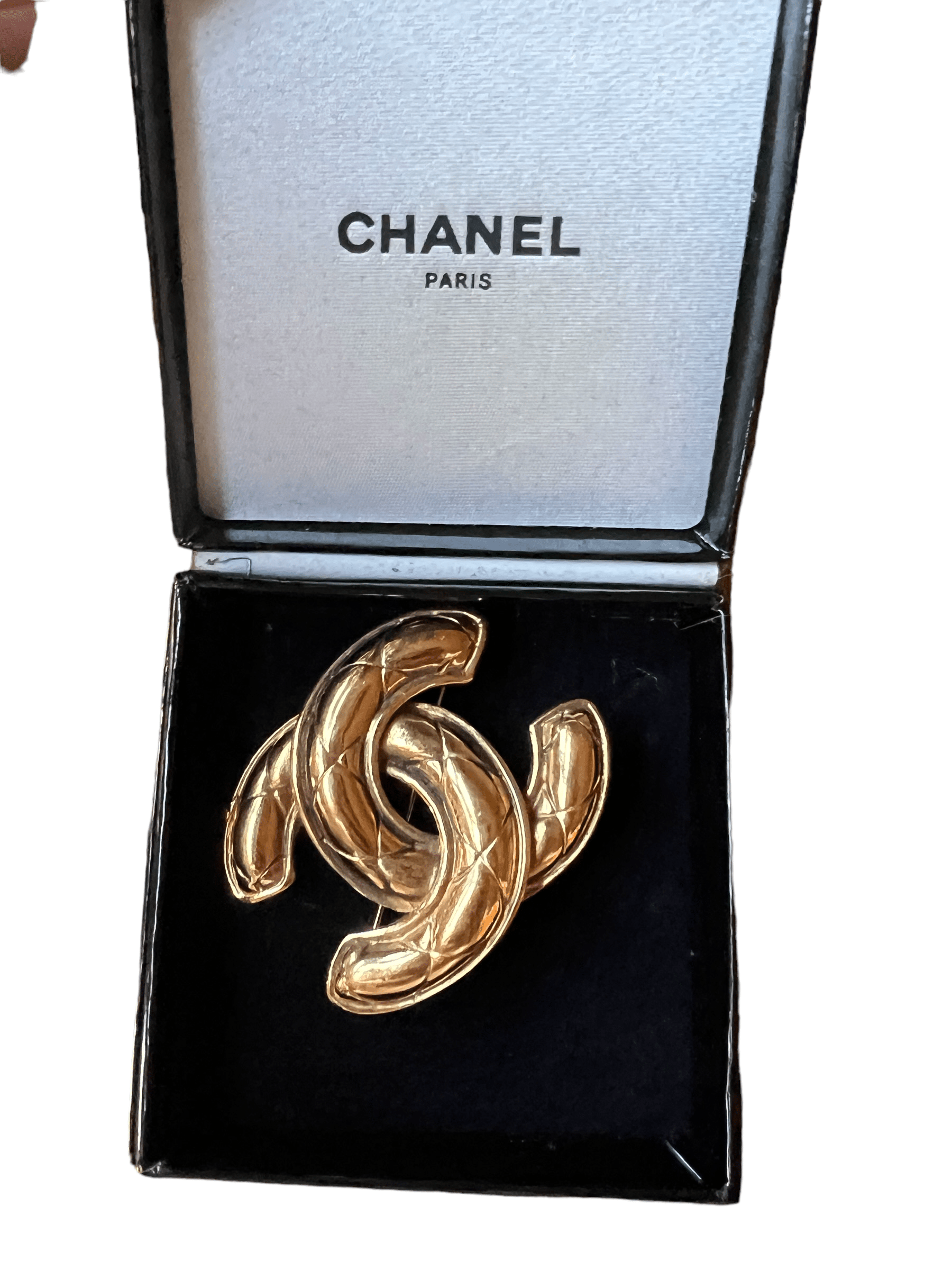 Chanel Gold Quilted CC Brooch Vintage UKL1296