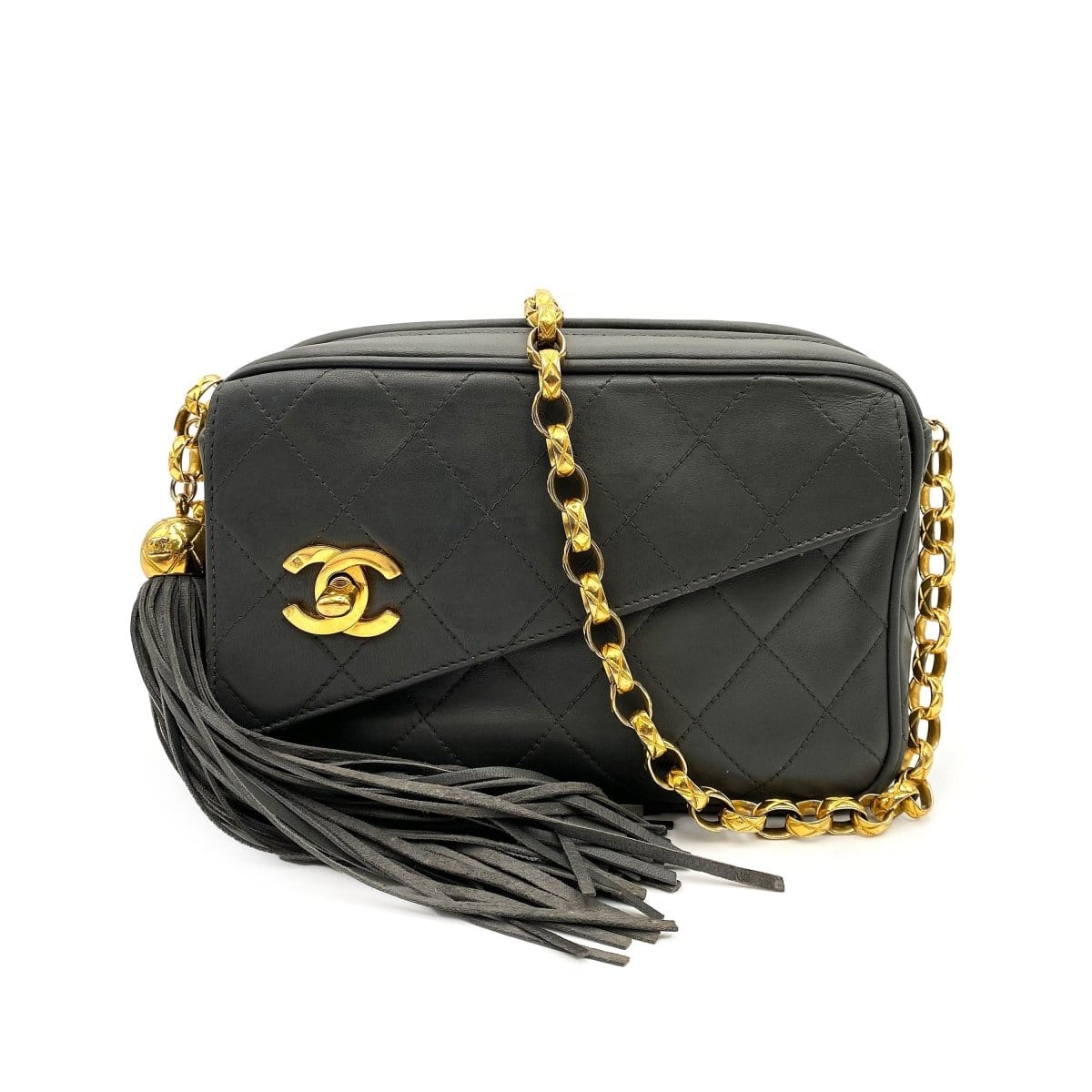 AUCTION - CHANEL VINTAGE TURNLOCK BIJOU CHAIN SHOULDER BAG KHAKI LAMB SKIN 90227494