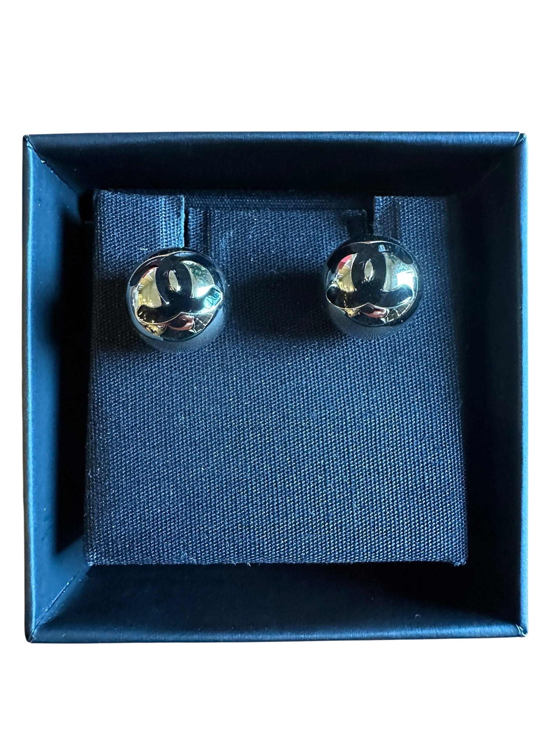 Chanel Chanel Gold Ball with Black CC Earrings