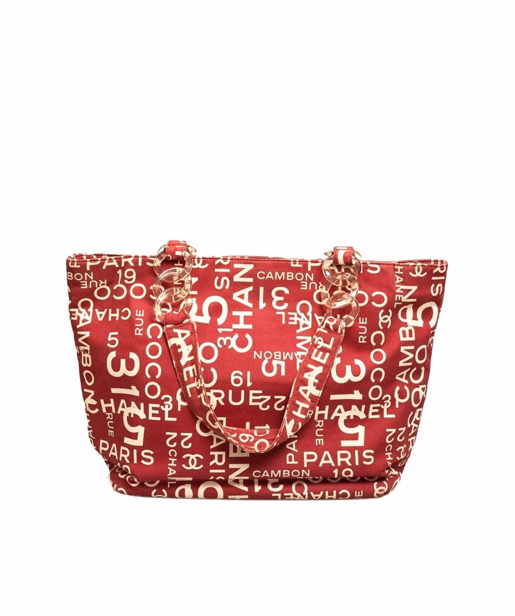 56. Lp x christos Chanel 31 Rue Cambon Beach Tote Ivory/Red Canvas Shopper Bag - AWL1971