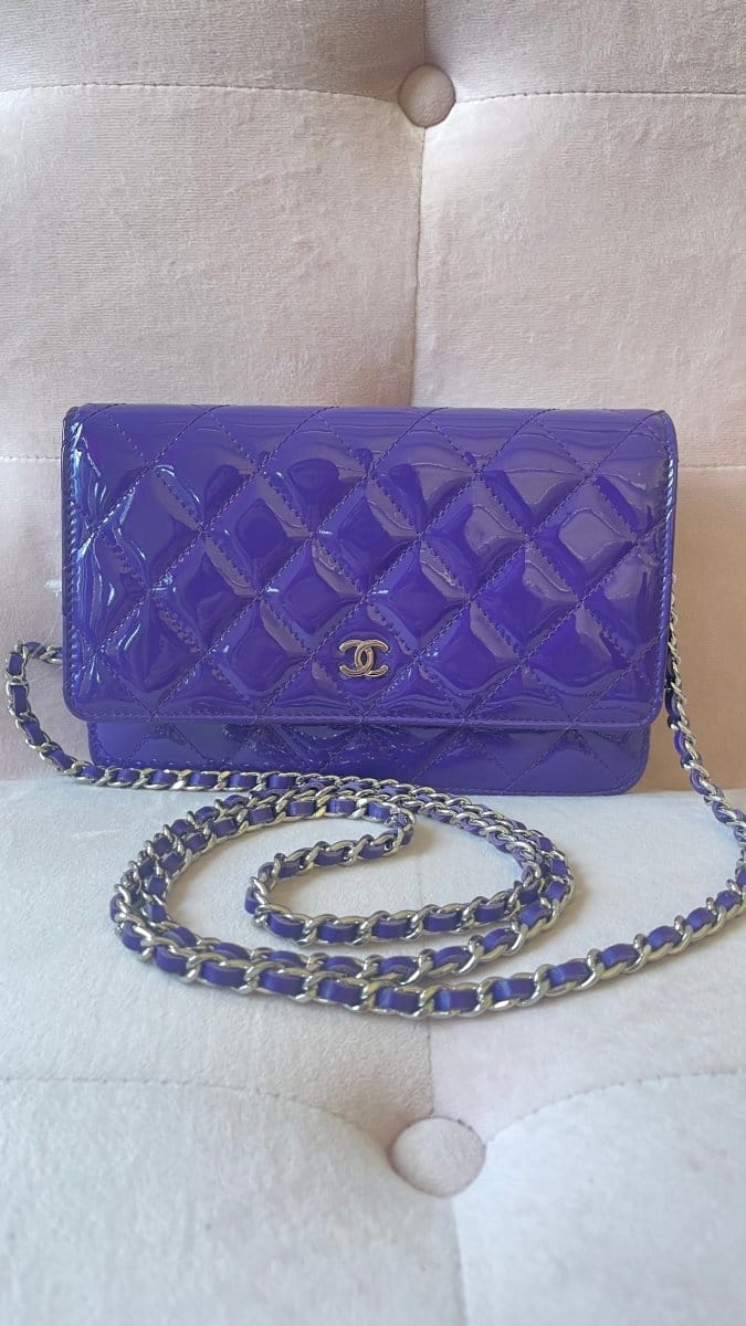 77052 Chanel Purple Patent Leather WOC Silver Hardware