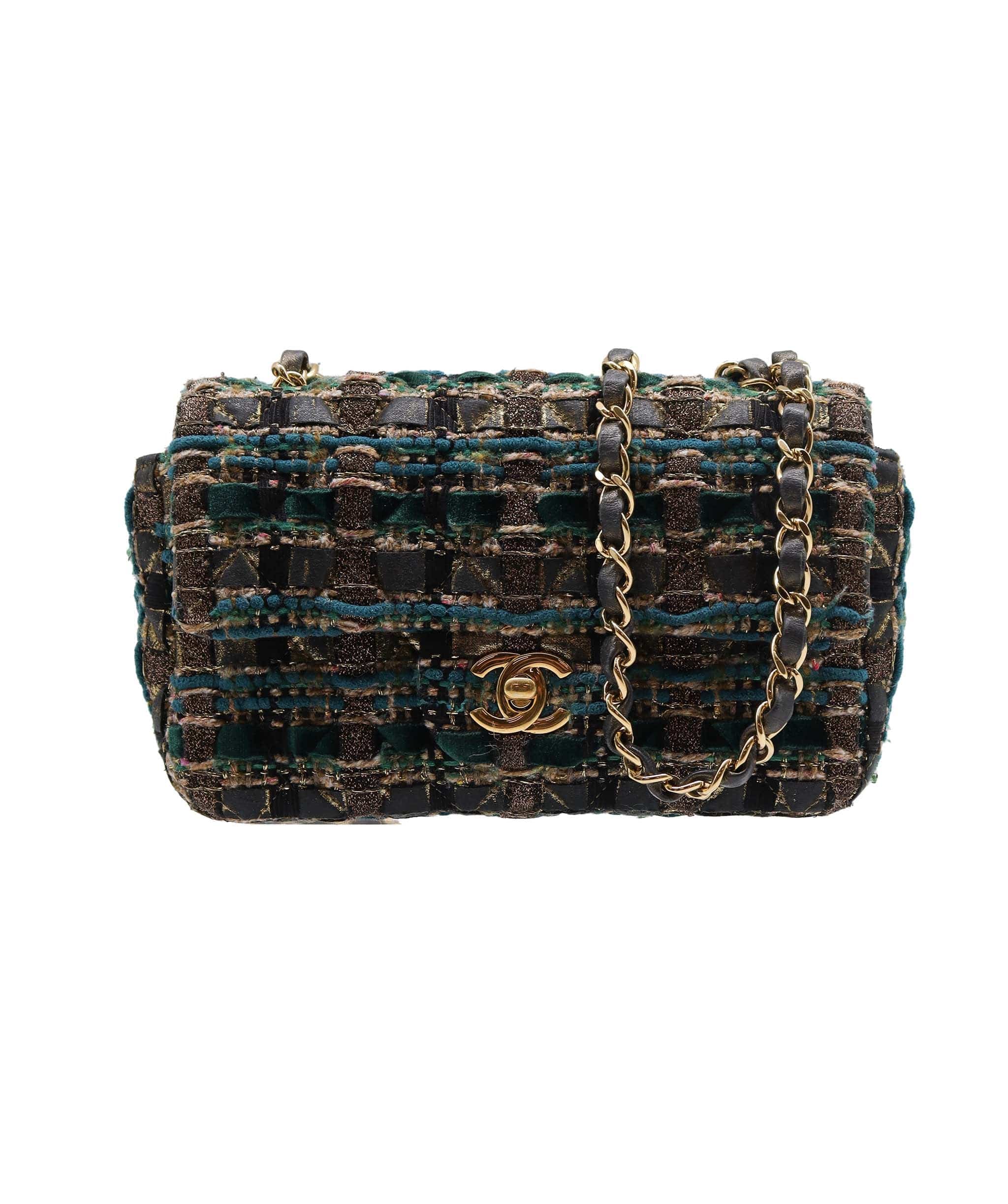 Chanel Chanel 19A gold blue tweed mini rectangular DXBS1477