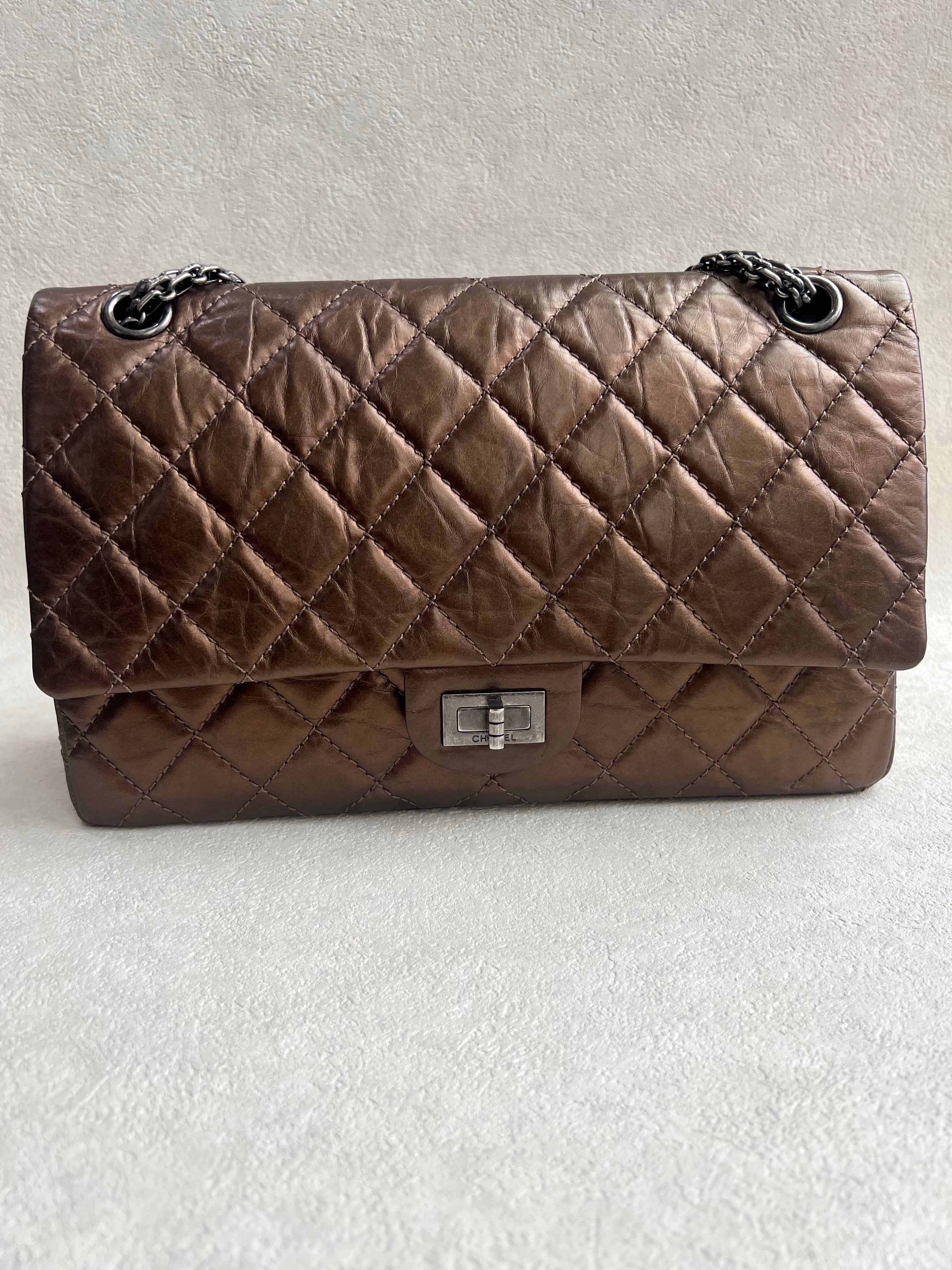 Chanel Chanel 255 Reissue Flap Distresss Calfskin Bronze Large