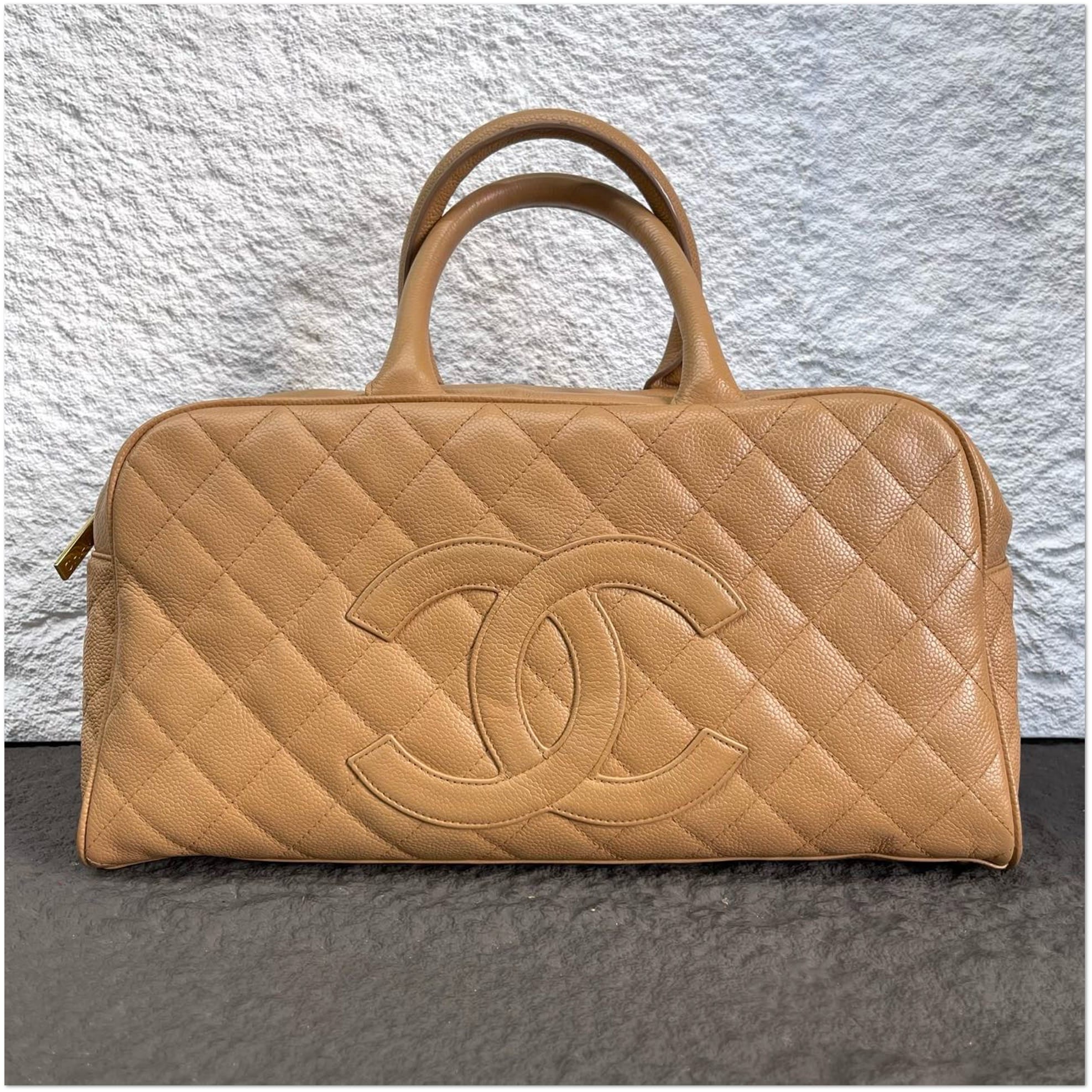 Chanel Chanel Beige Caviar Leather Quilted CC Boston Bowling Bag C19499969053