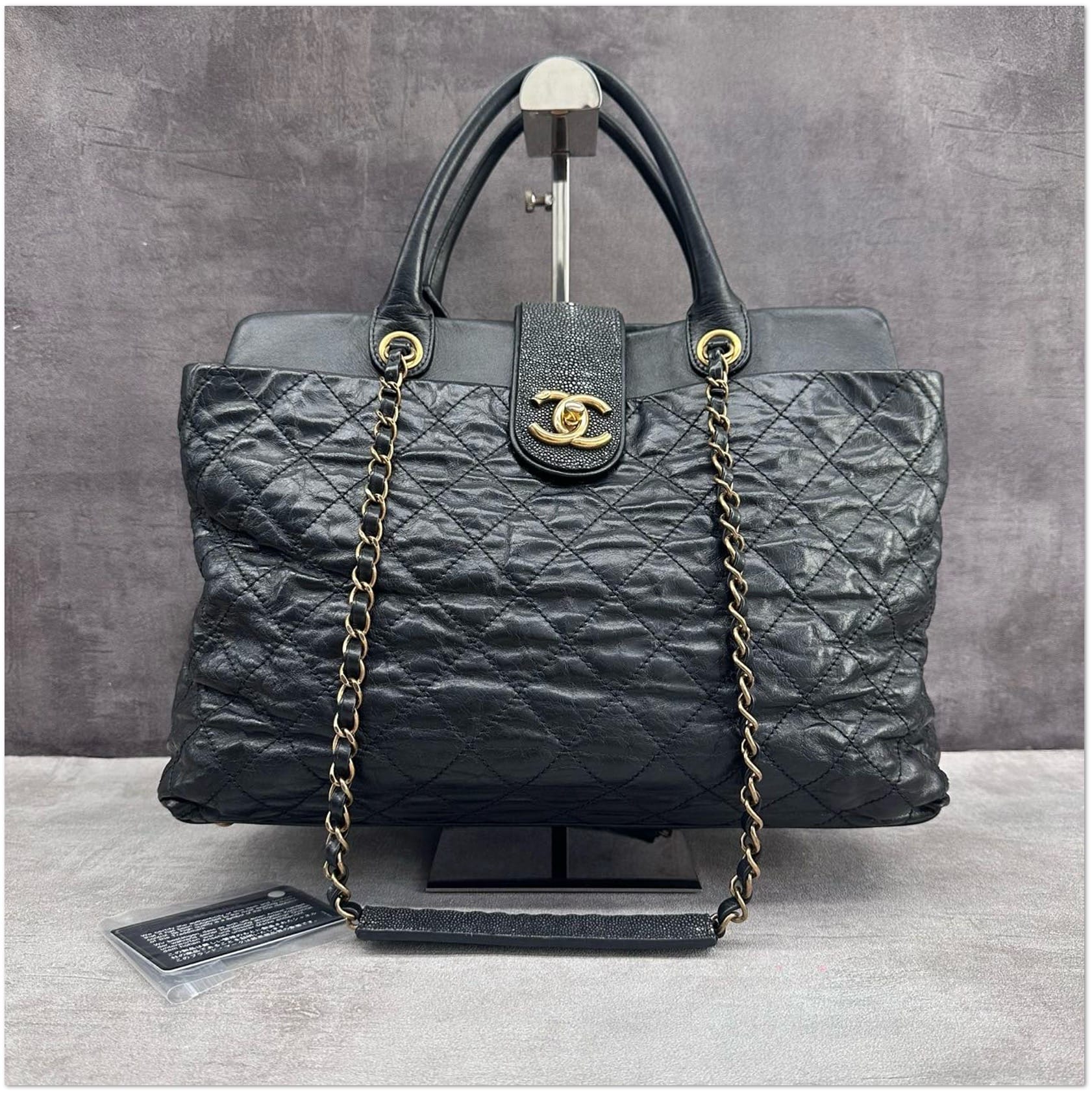 Chanel Chanel Black Distressed Lambskin Quilted CC Delivery Tote C19495543410