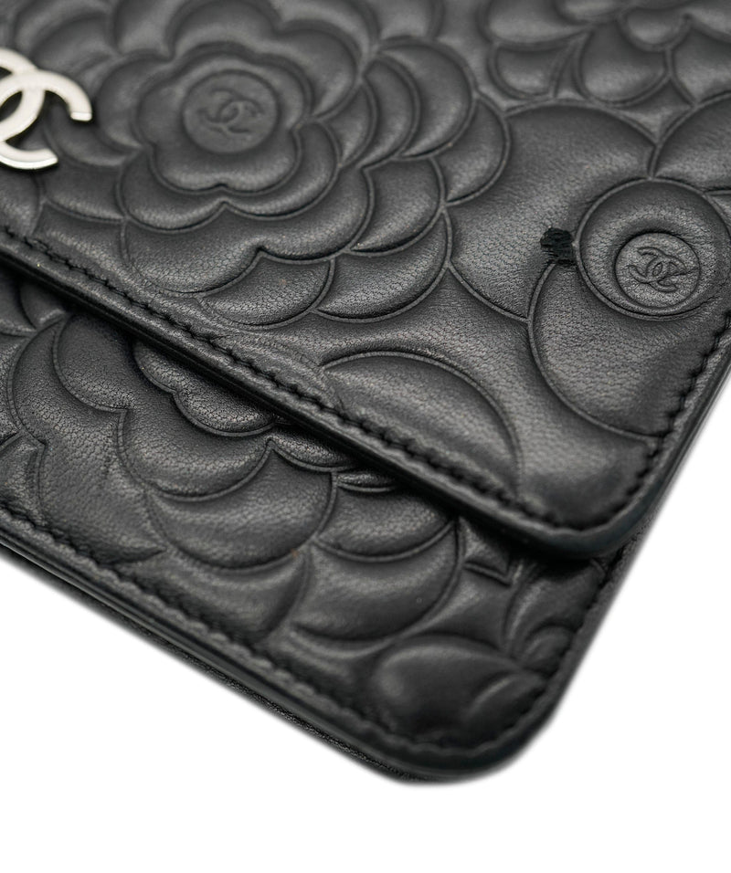 Used Black Chanel Rare Vintage Black Leather Camellia Flower Evening Bag  Authentic Houston,TX