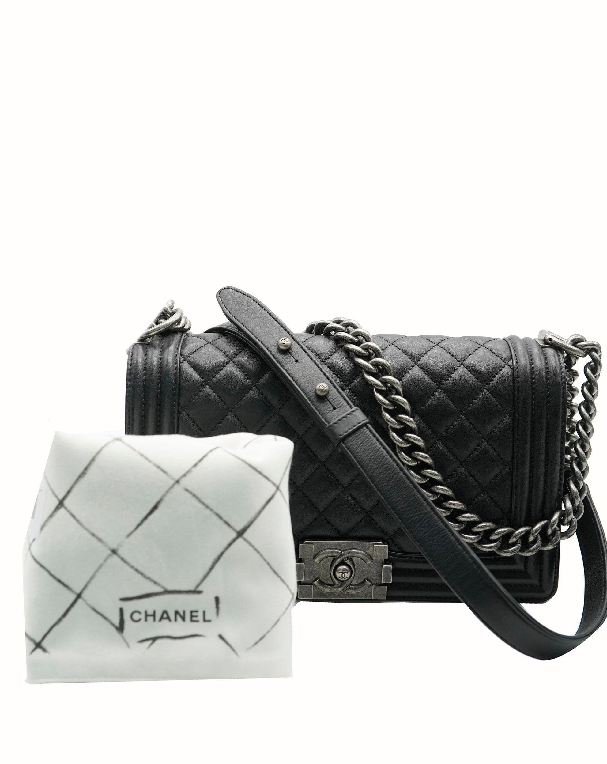 Chanel Chanel Black Medium Boy Bag Lambskin with RHW  ALC1474