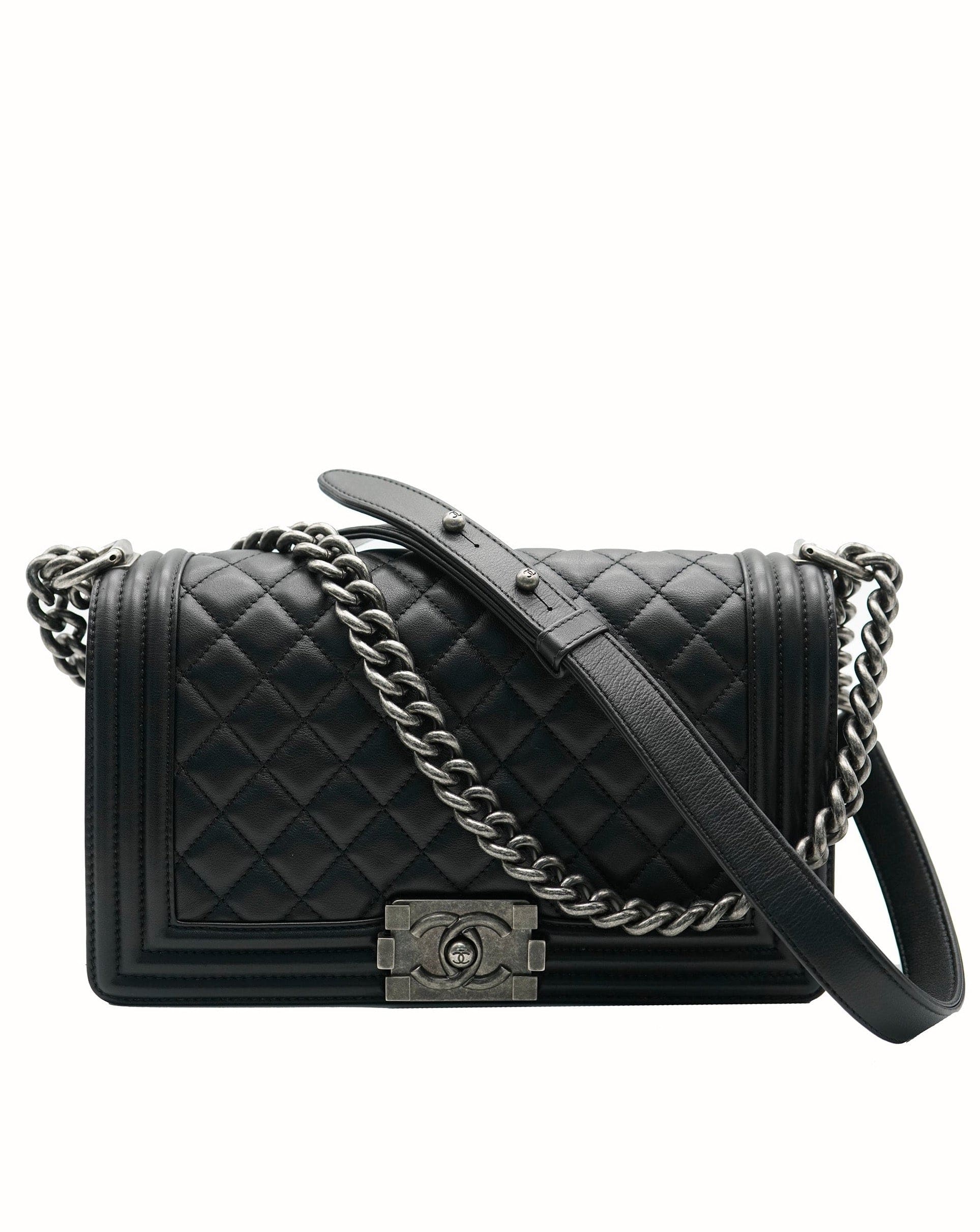 Chanel Chanel Black Medium Boy Bag Lambskin with RHW  ALC1474