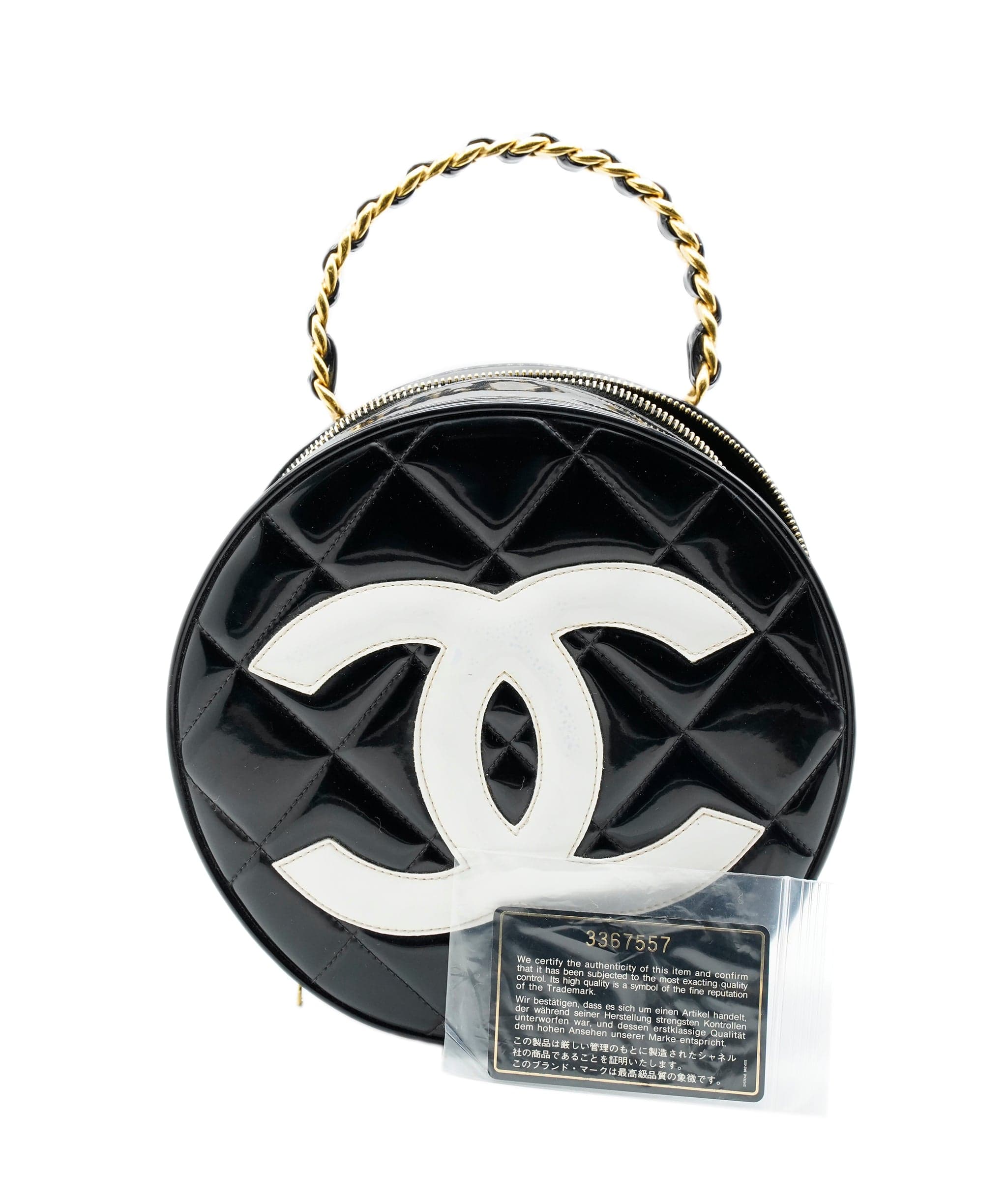 Chanel Chanel Black Patent Leather Round Vanity Handbag - ASL4366