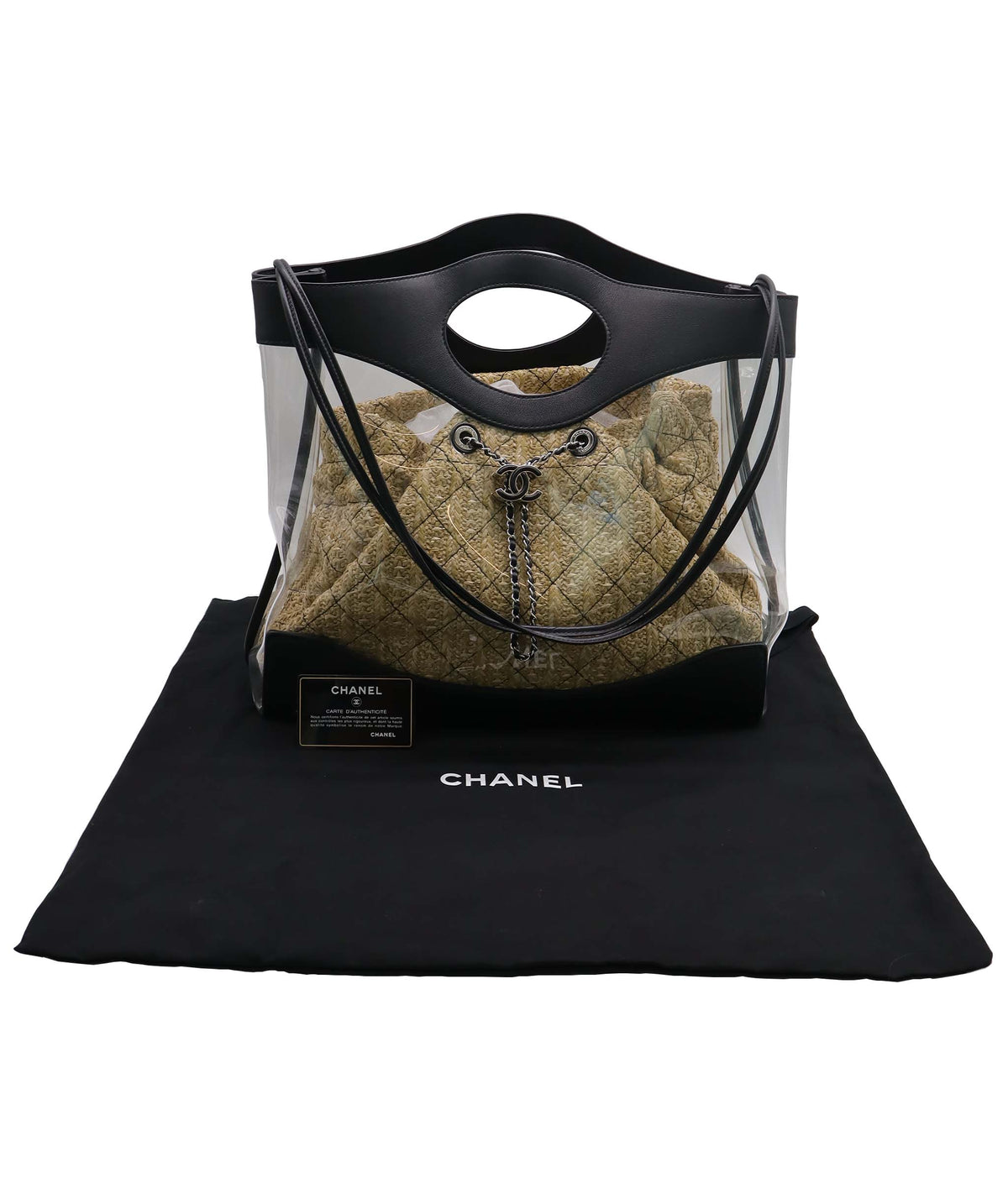 Chanel Chanel Black PVC Shopper Tote with Raffia Insert DXBK0444
