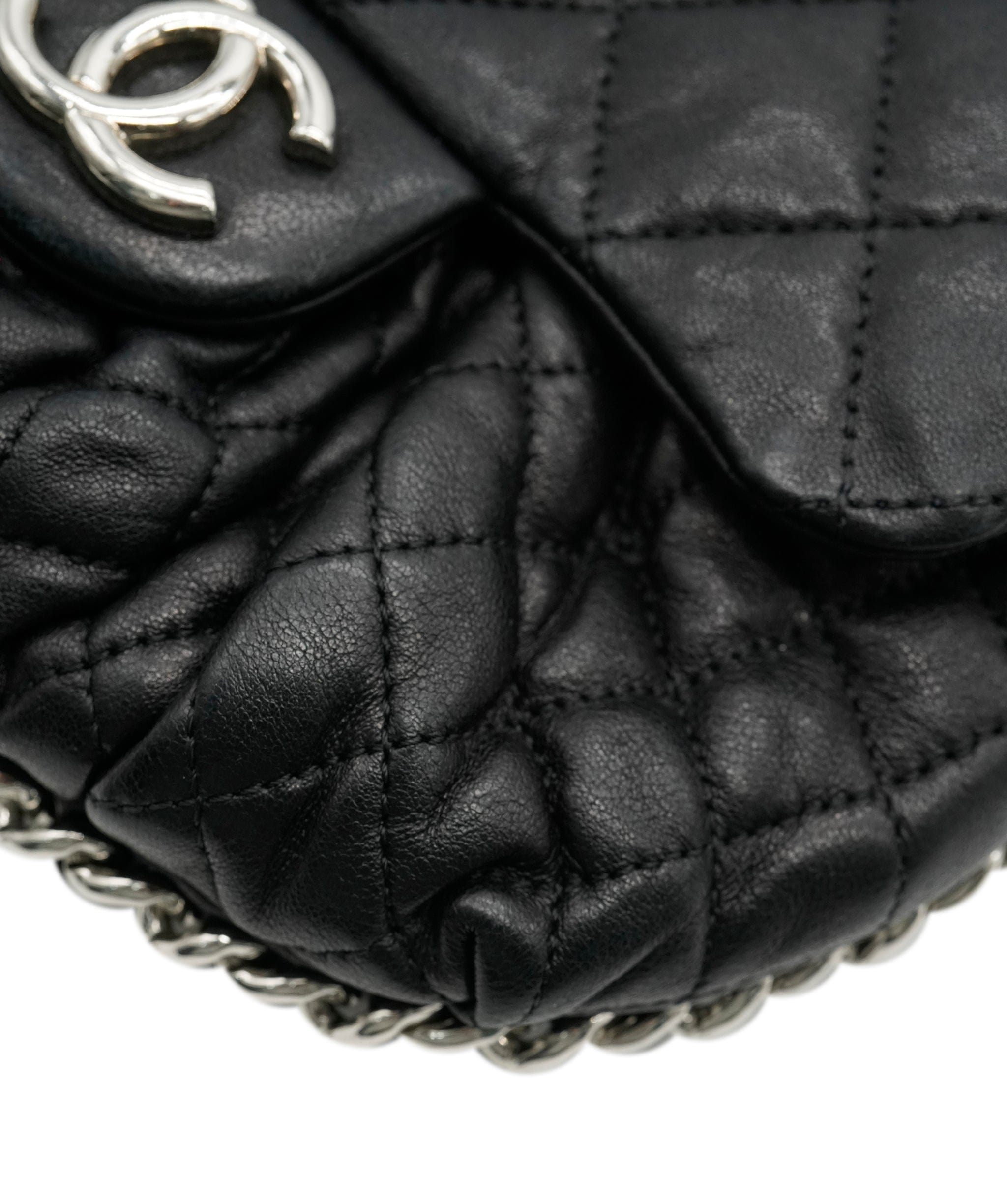 Chanel Chanel Black Washed Lambskin Quilted Chain Around Messenger ABC0564