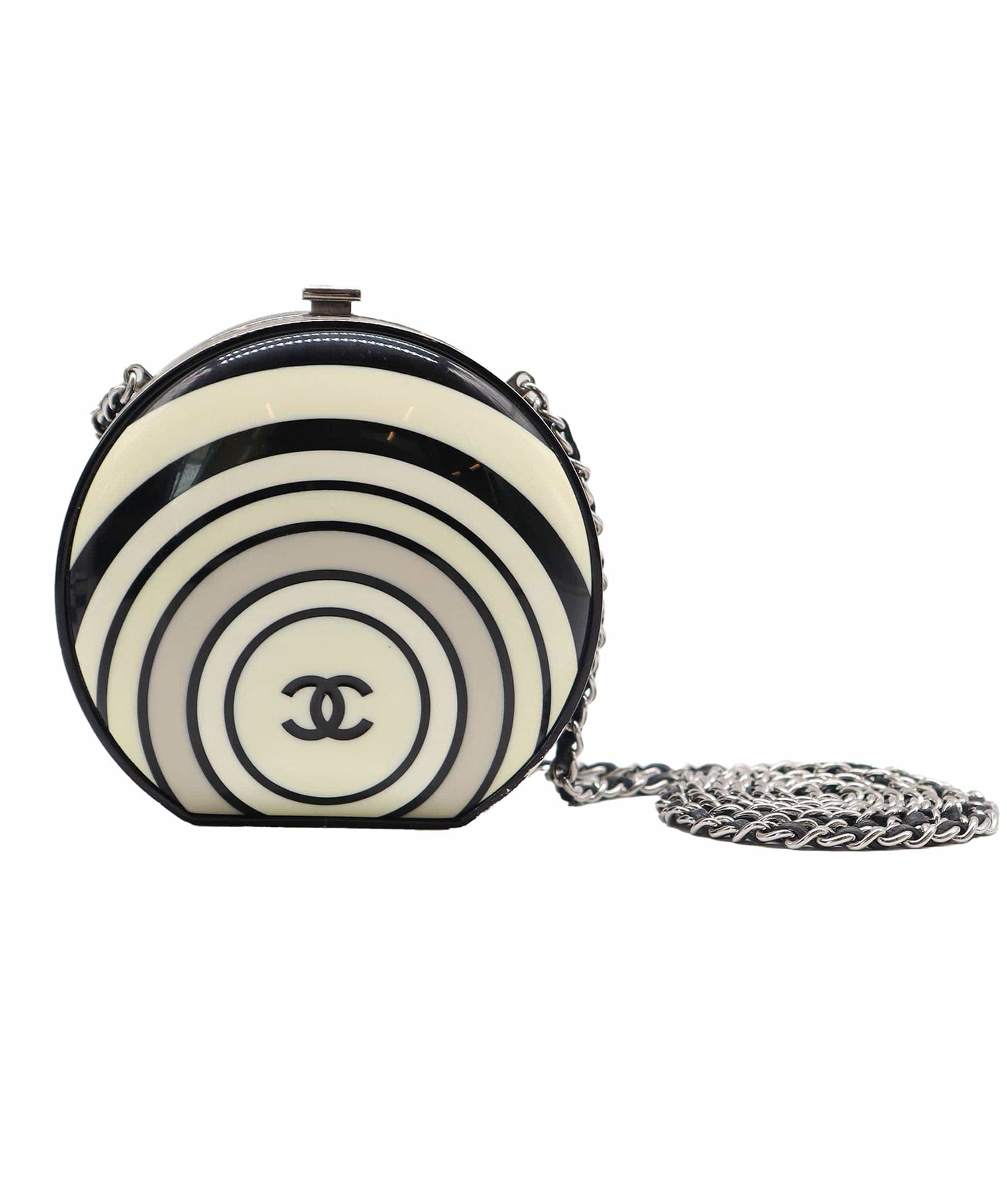Chanel Chanel Black/White Striped Pillbox Rounded Minaudiere DXBS2777