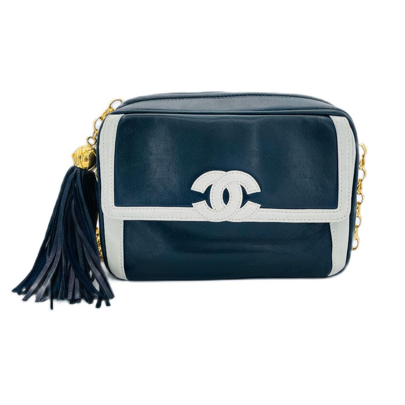 Chanel Vintage Camera Bag Blue / White Lambskin Bijoux GHW