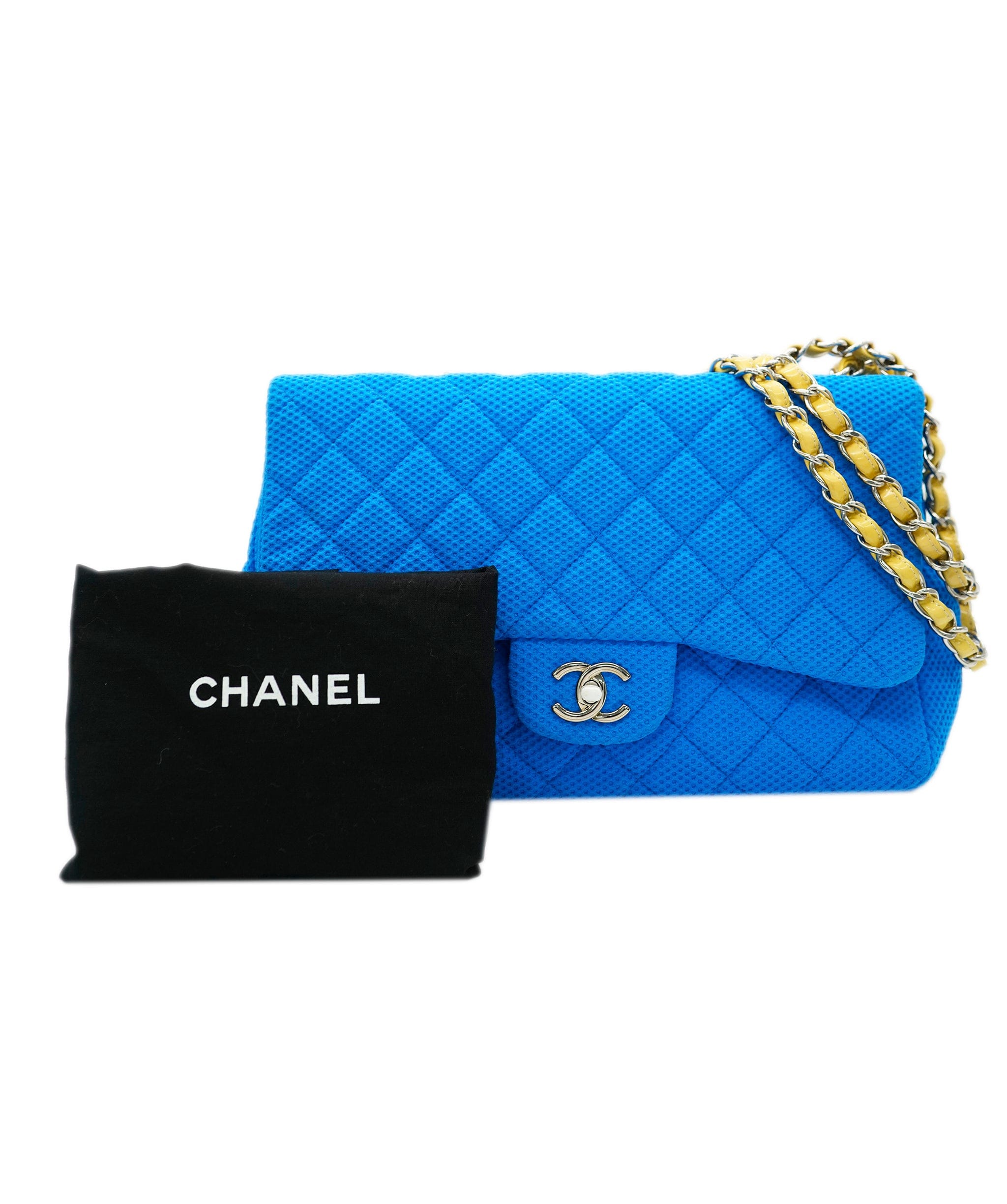 Chanel Chanel Blue Fabric Jumbo with Yellow Strap  ALC1598