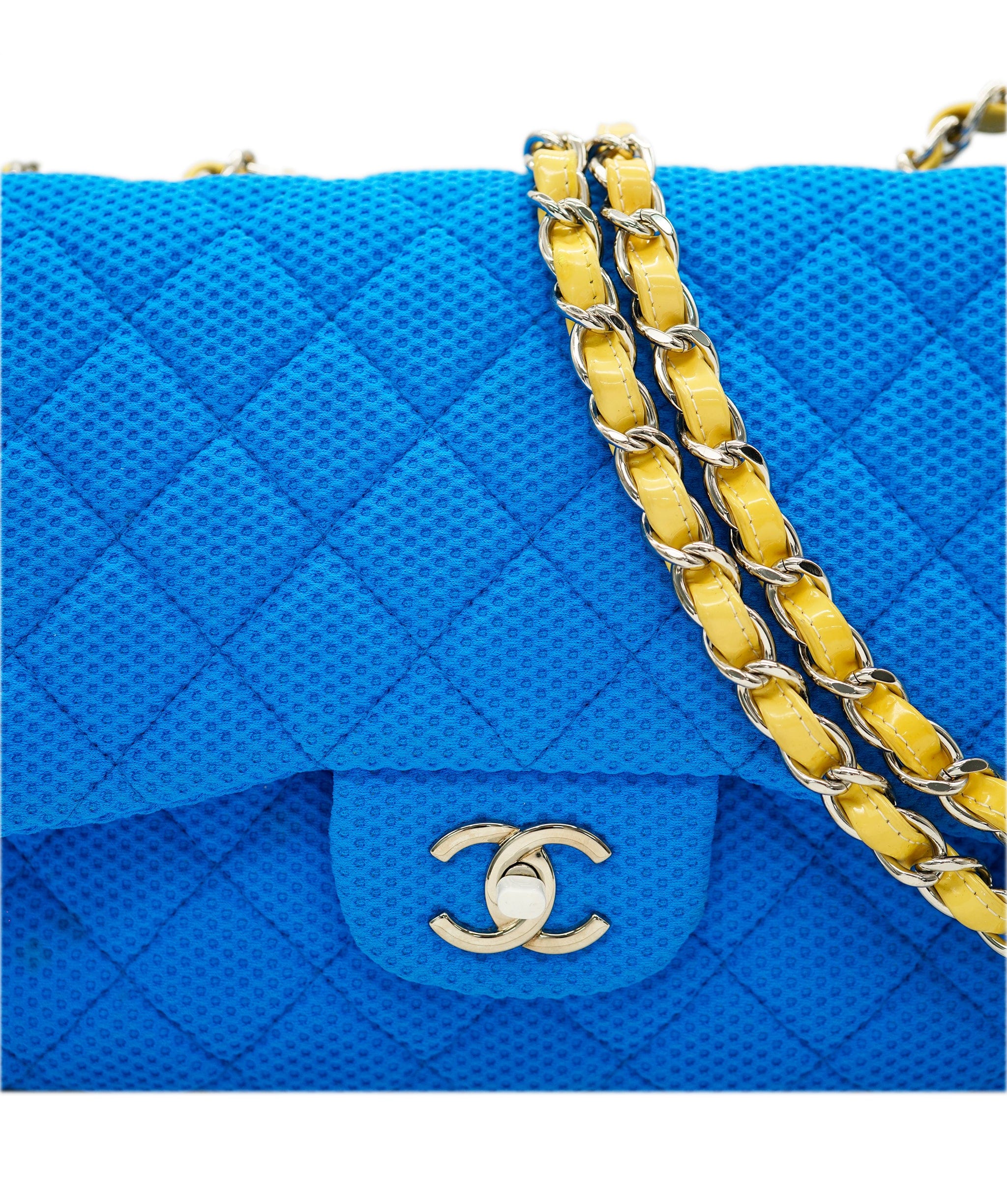 Chanel Chanel Blue Fabric Jumbo with Yellow Strap  ALC1598