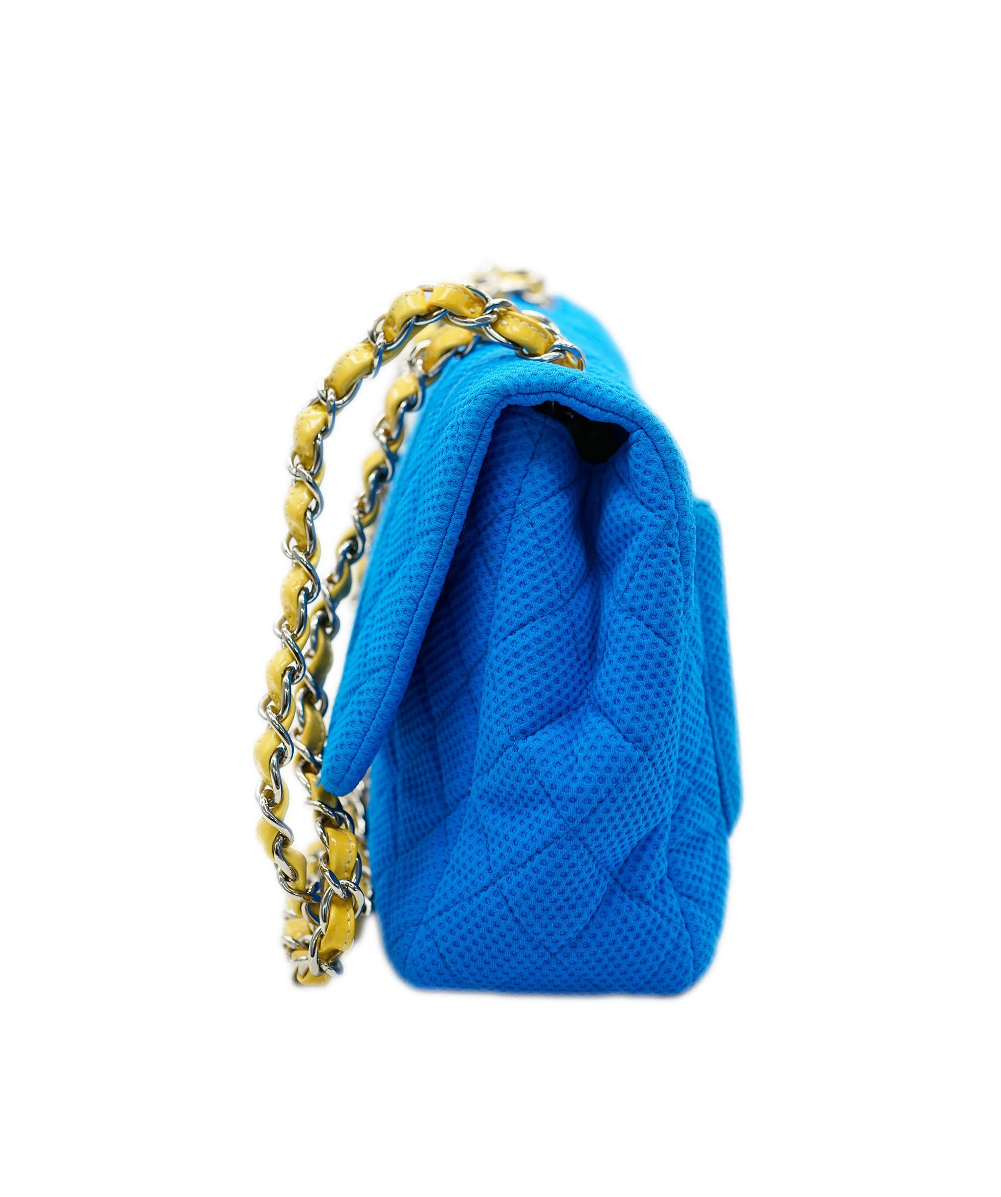 Chanel Chanel Blue Fabric Jumbo with Yellow Strap  ALC1598