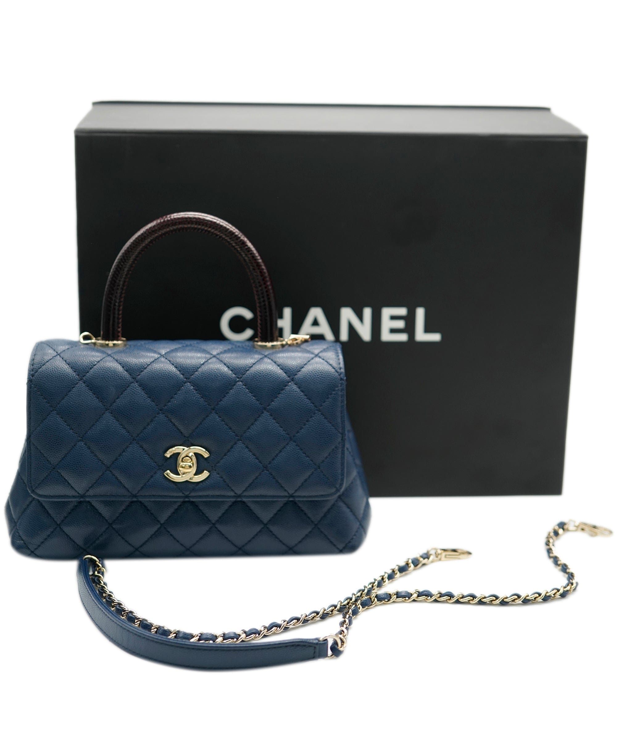 Chanel Chanel blue navy Coco  Handle with Lizard  ALC1342