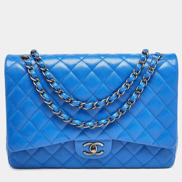 Chanel Chanel Blue Quilted Caviar Leather Maxi Classic Double Flap Bag ASCLC2203