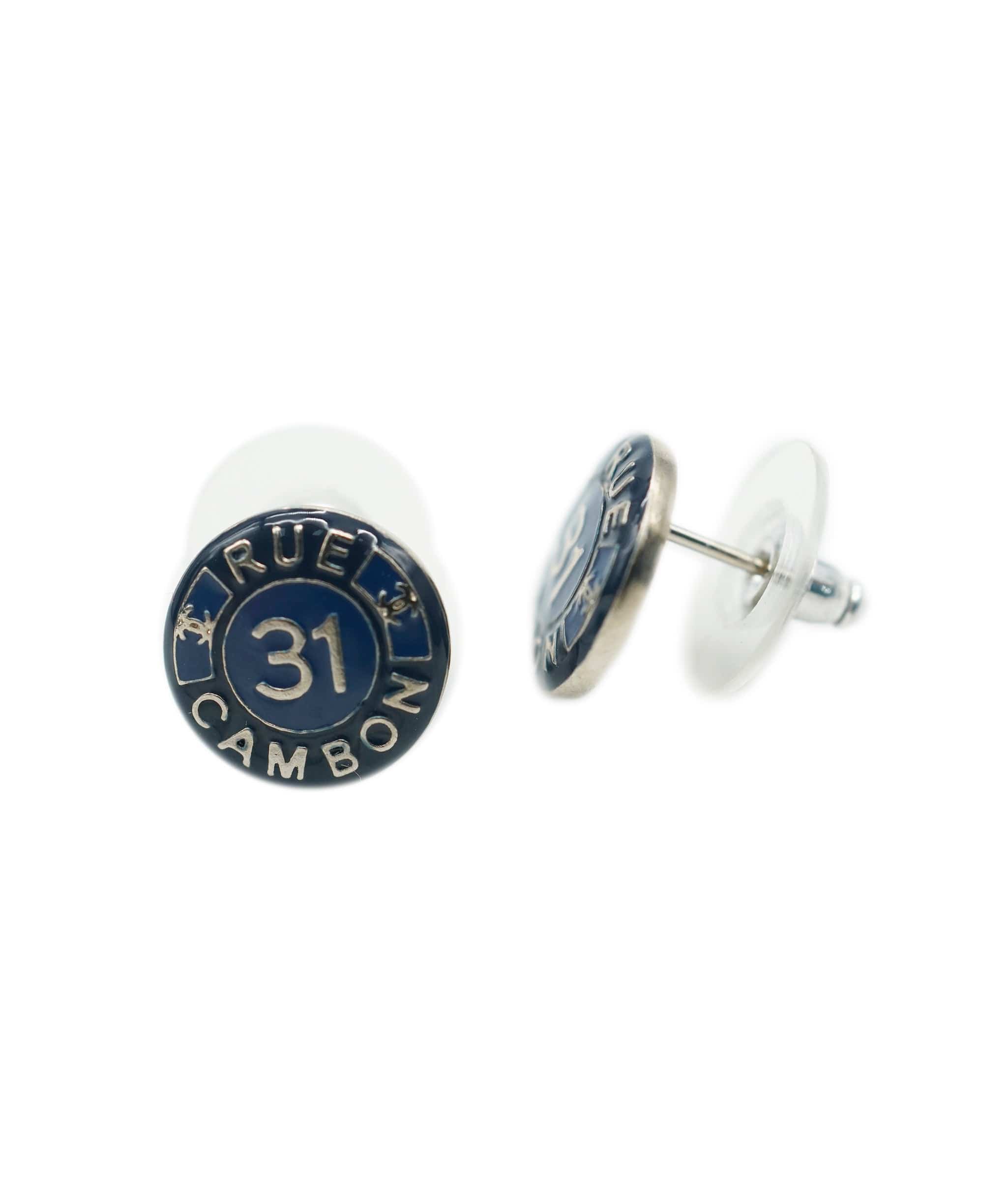 Chanel Chanel blue rue 31 silver cambon studs with box AJL0185