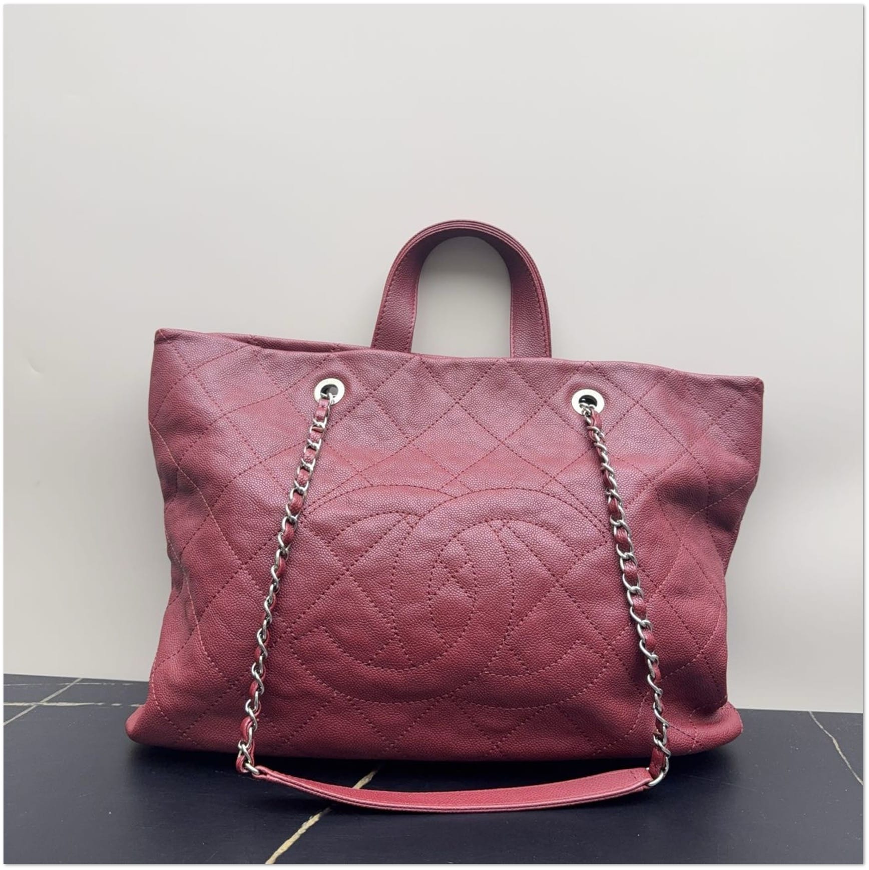 Chanel Chanel Burgundy Caviar Leather Quilted Executive Cerf Tote C19498009585