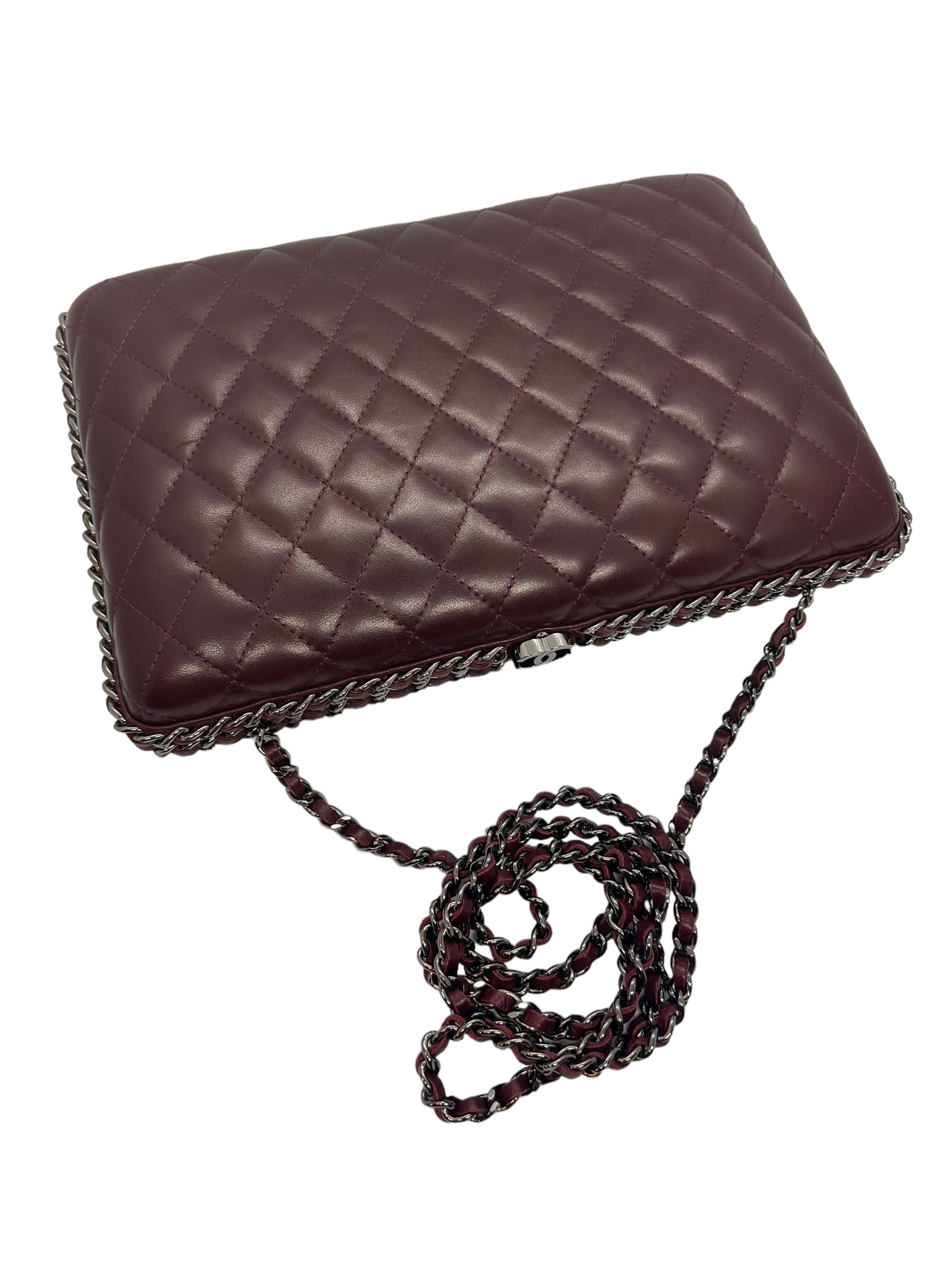 Chanel Chanel burgundy quilted clutch with crossbody strap