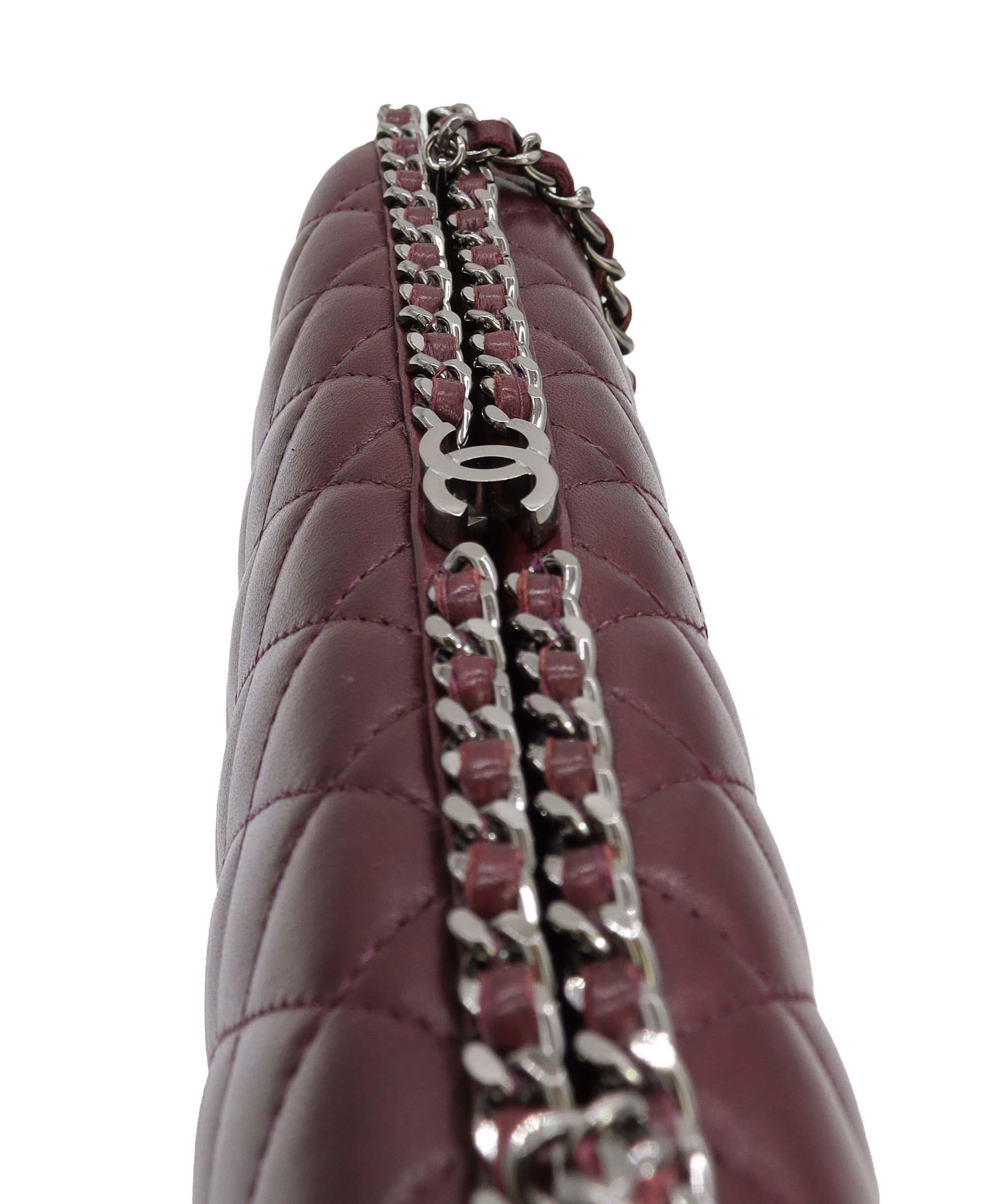 Chanel Chanel burgundy quilted clutch with crossbody strap