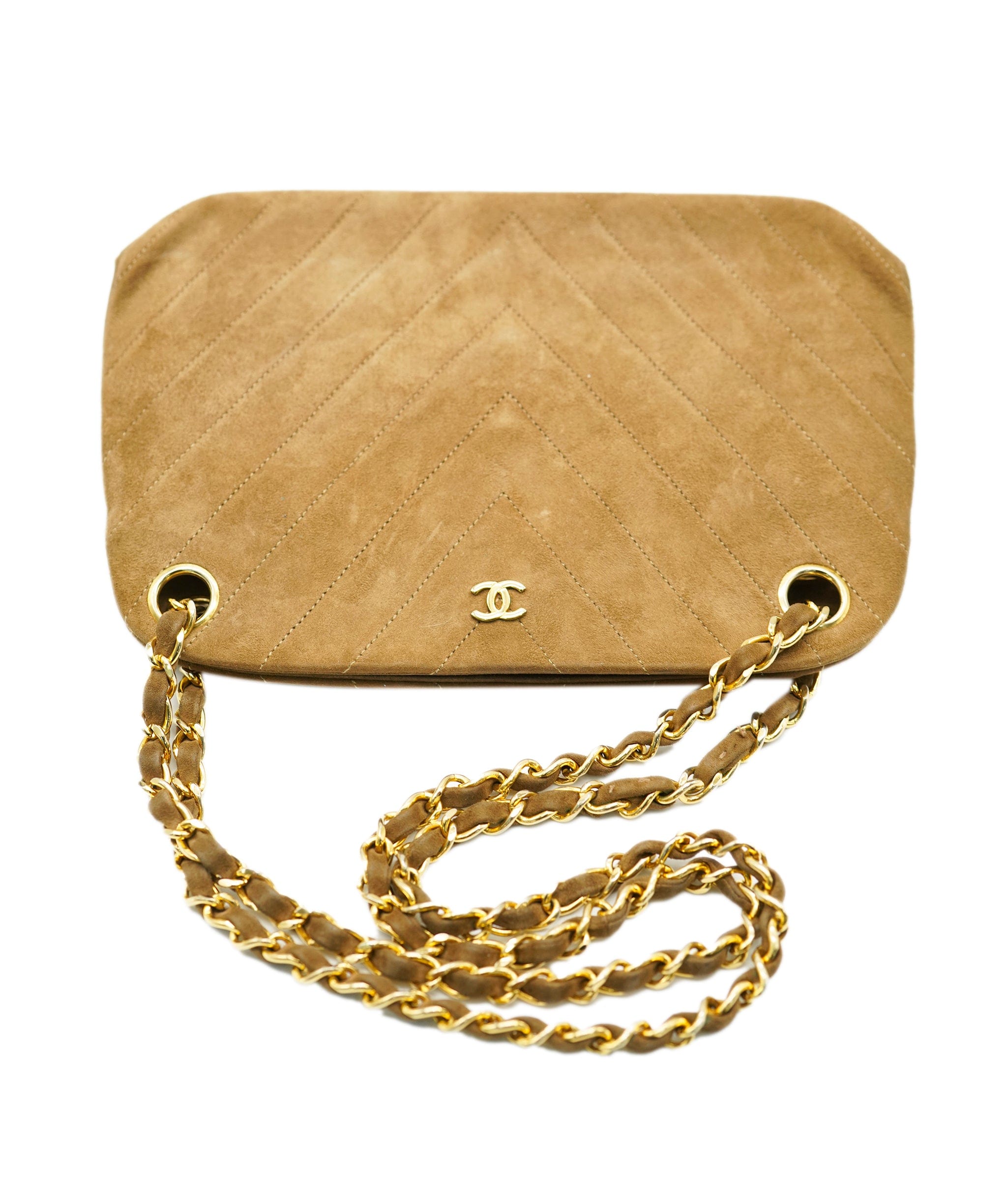Chanel Chanel camel chevron suede shoulder bag with GHW AJL0176