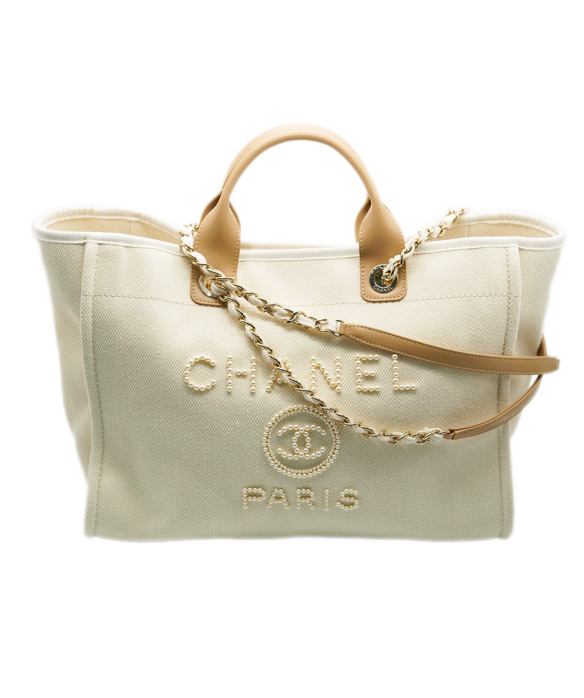 Chanel Chanel Canvas Deuville Beige and Tan Pearl Tote ALC1125