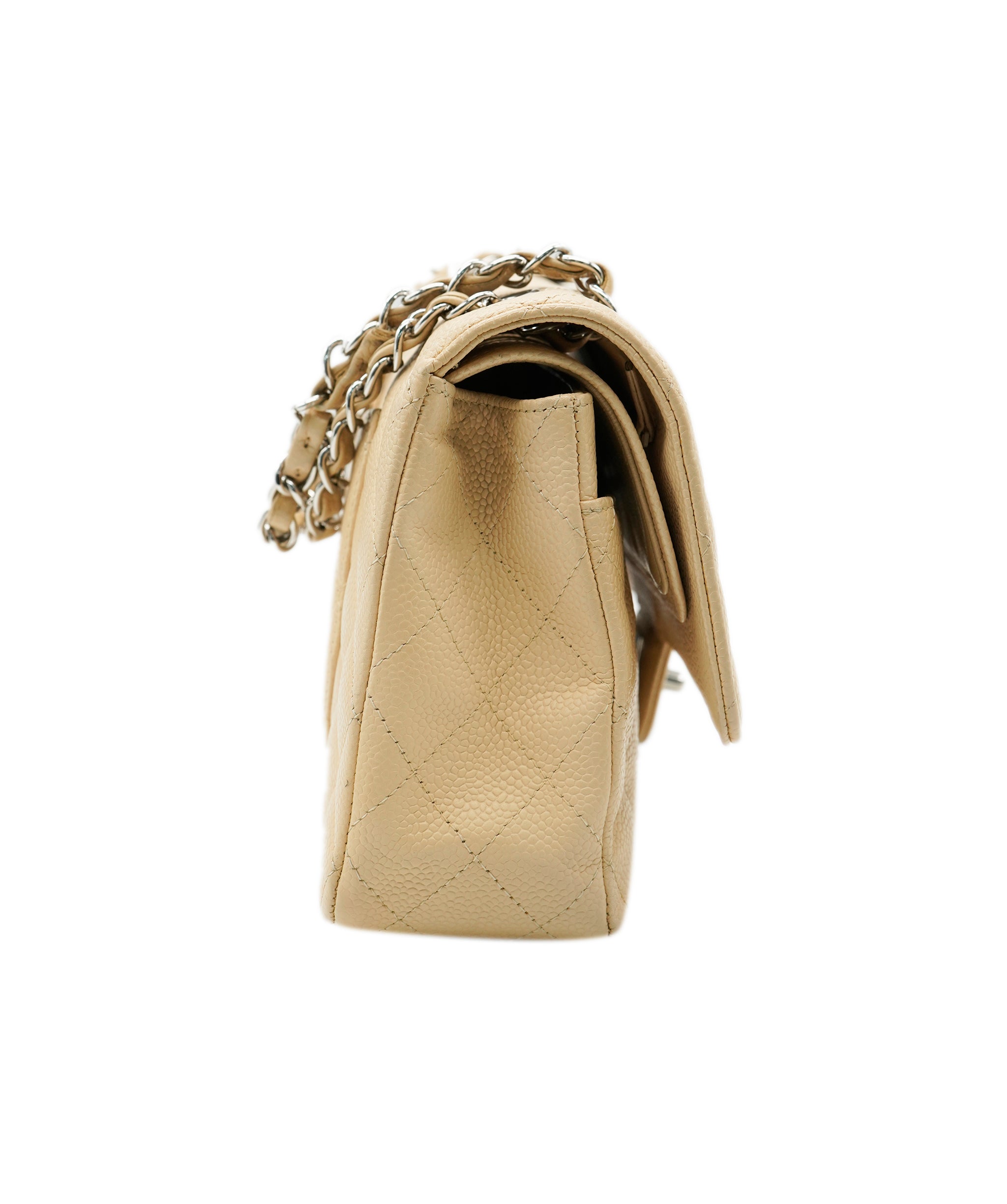 Chanel Chanel Caviar Beige Classic Flap With Silver Hardware  ALC3566