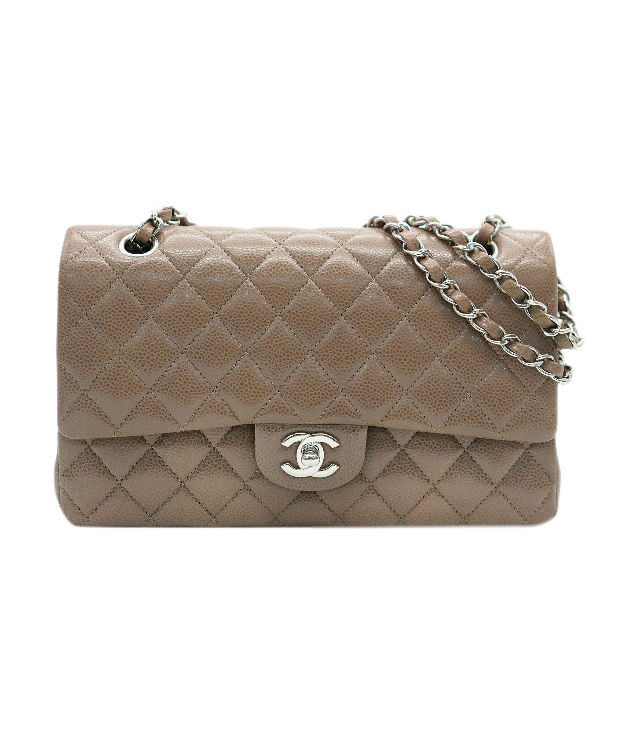 Chanel caviar light brown classic flap with SHW - AJC0790